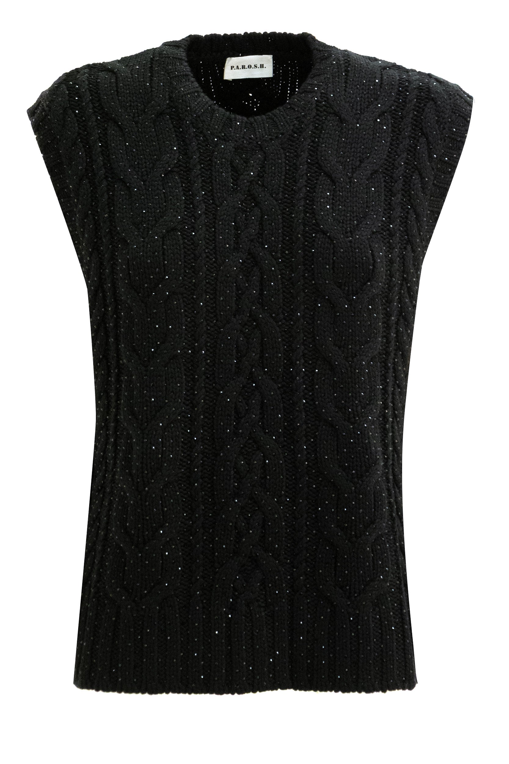 Gilet in lana a trecce di colore nero<BR/> LADYBRIL-D500753 013 P.A.R.O.S.H. 