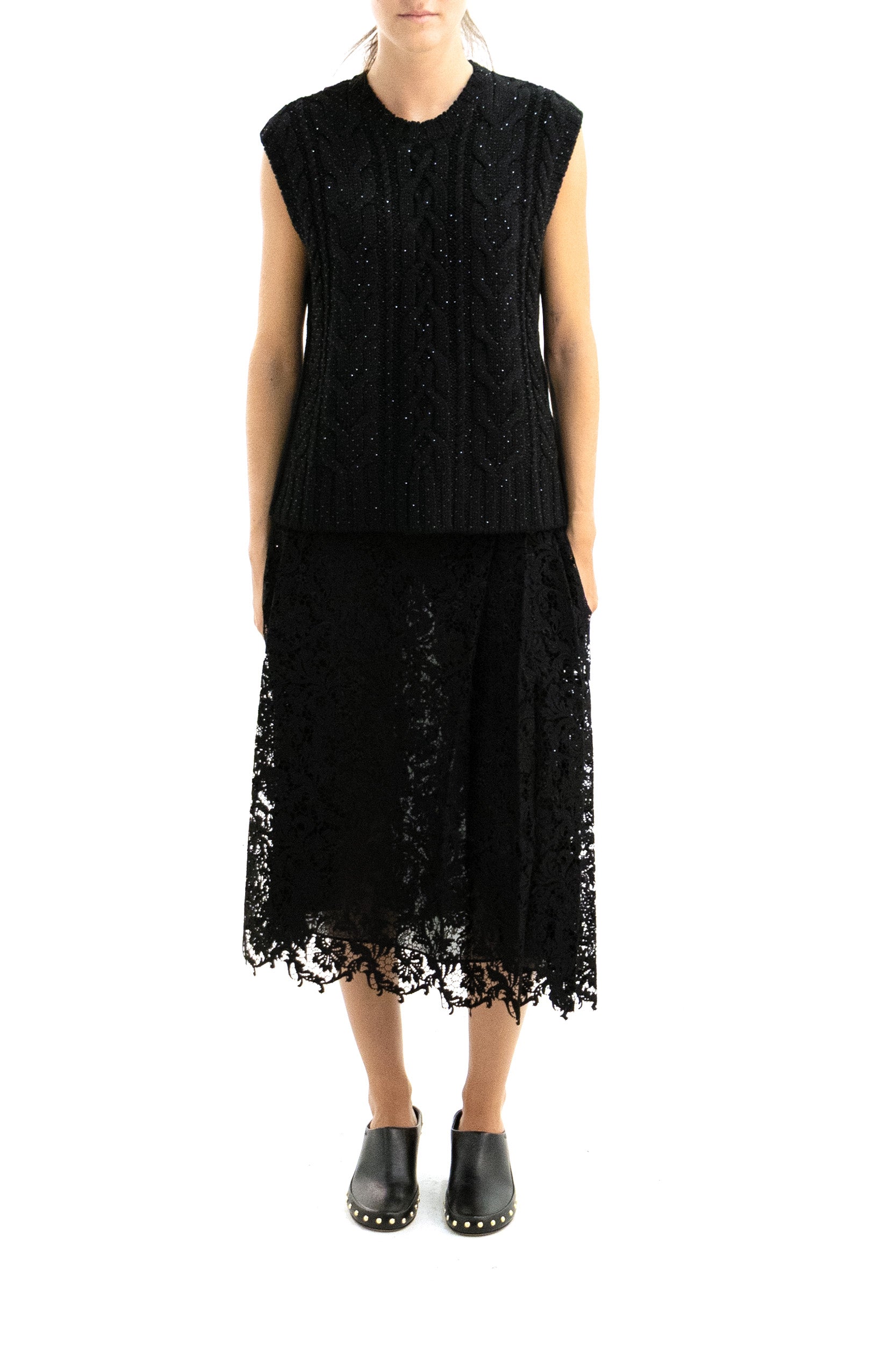 Gilet in lana a trecce di colore nero<BR/> LADYBRIL-D500753 013 P.A.R.O.S.H. 