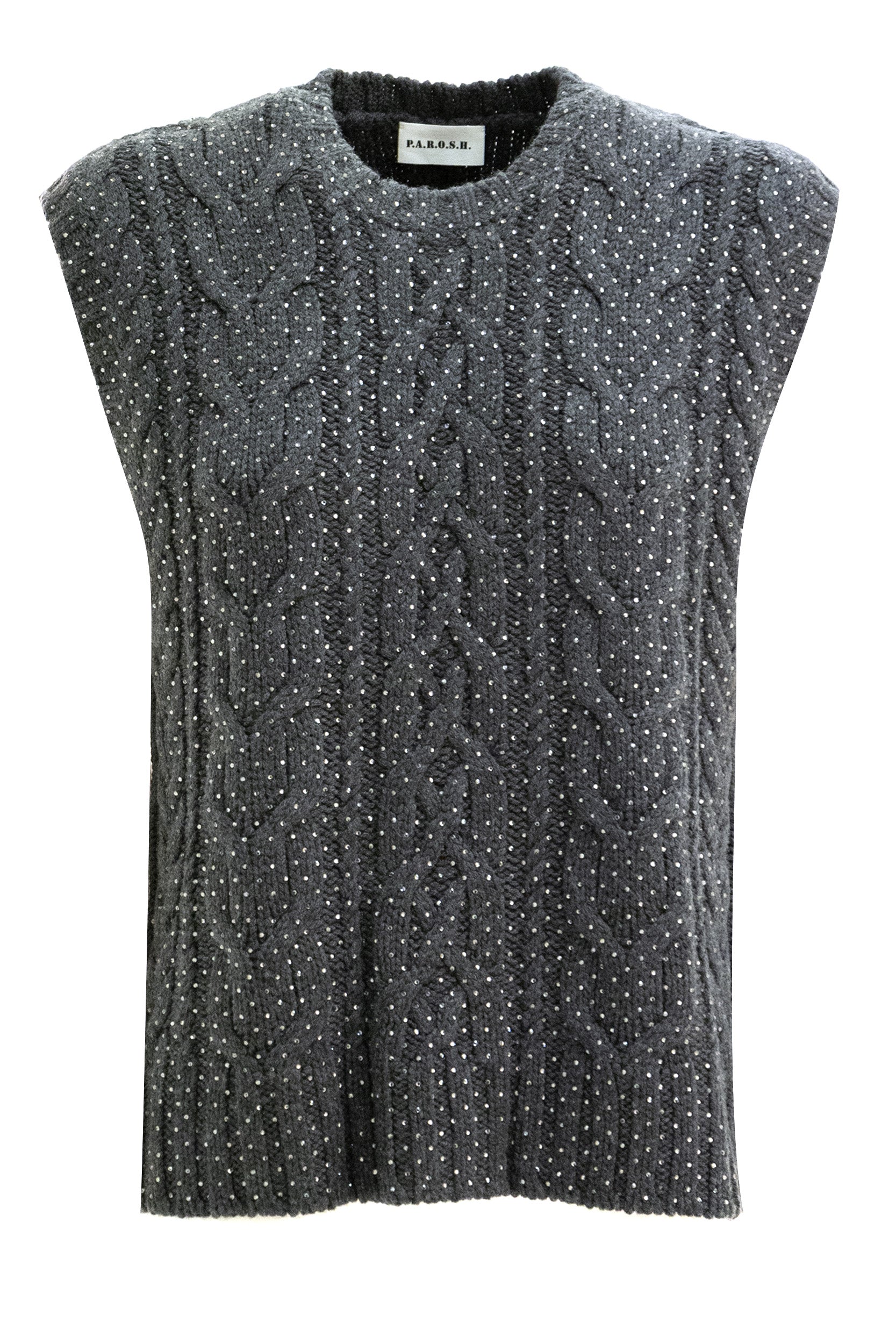Gilet in lana a trecce di colore grigio<BR/> LADYBRIL-D500753 020 P.A.R.O.S.H. 