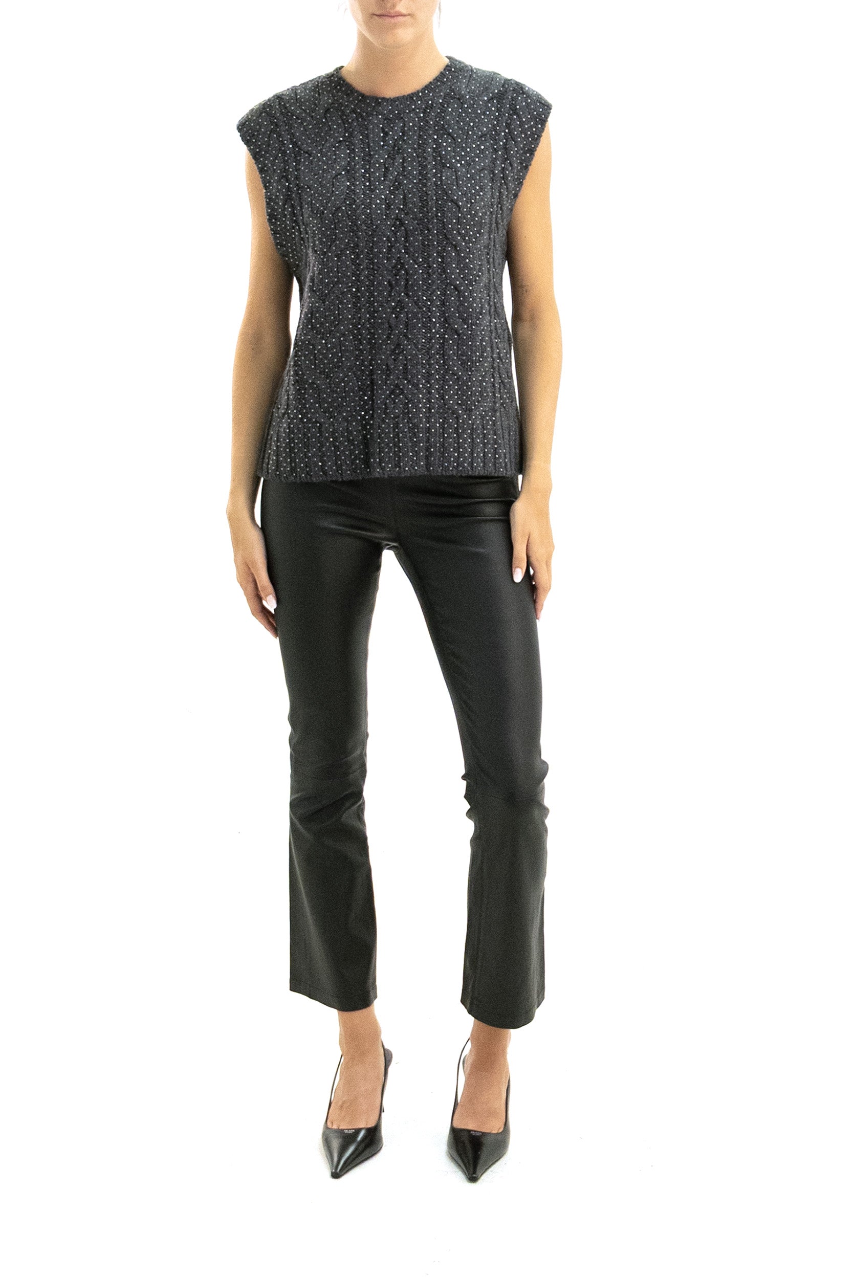 Gilet in lana a trecce di colore grigio<BR/> LADYBRIL-D500753 020 P.A.R.O.S.H. 