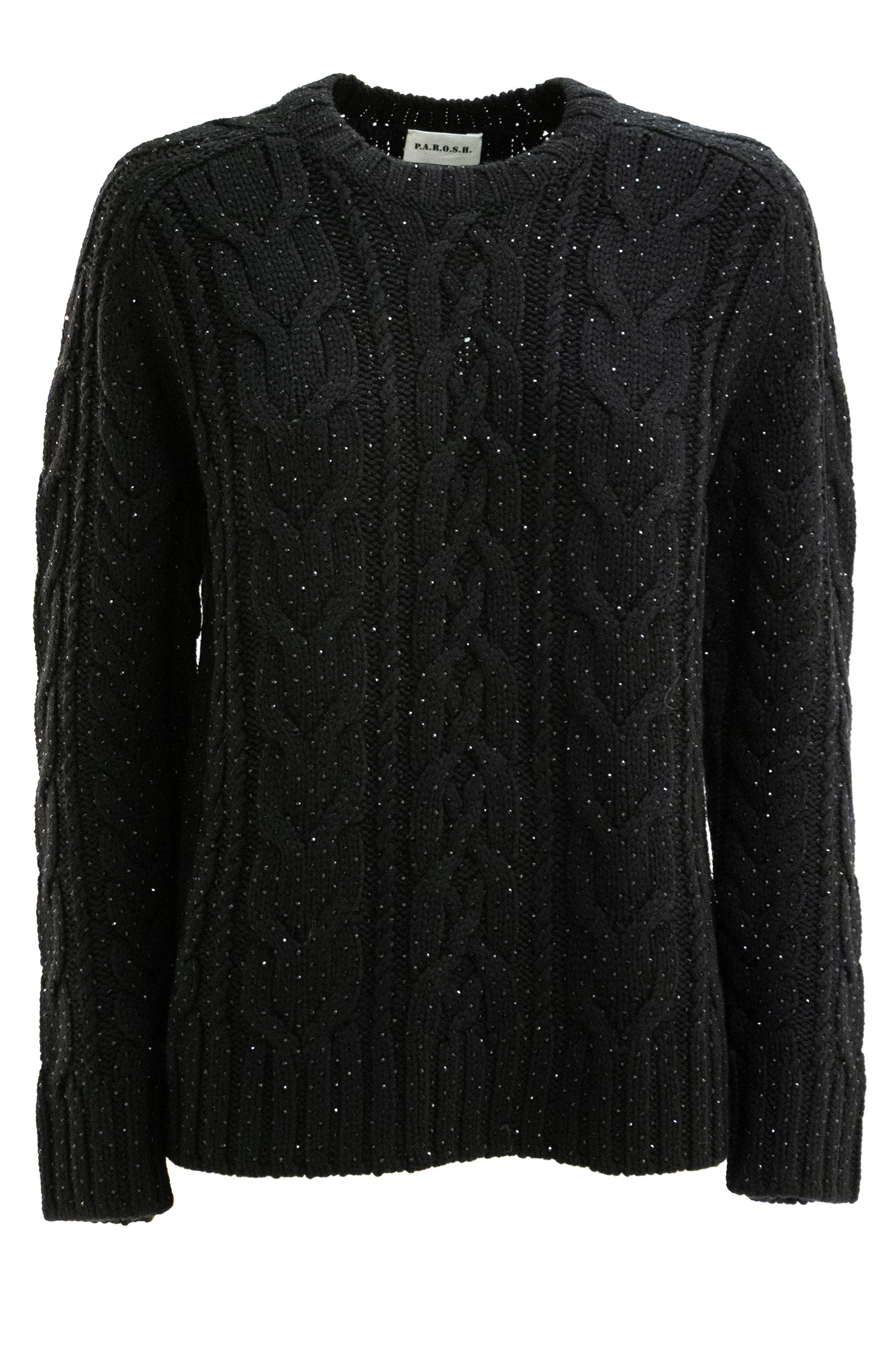 Pullover in lana a trecce di colore nero<BR/> LADYBRIL-D540993 013 P.A.R.O.S.H. 