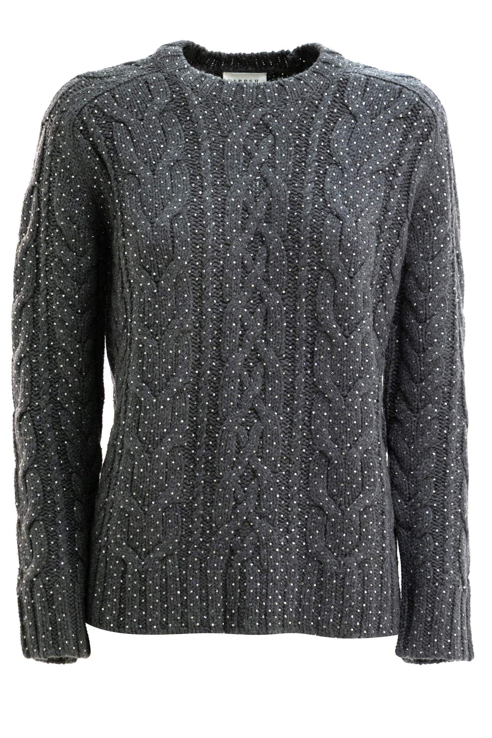 Pullover in lana a trecce di colore grigio<BR/> LADYBRIL-D540993 020 P.A.R.O.S.H. 