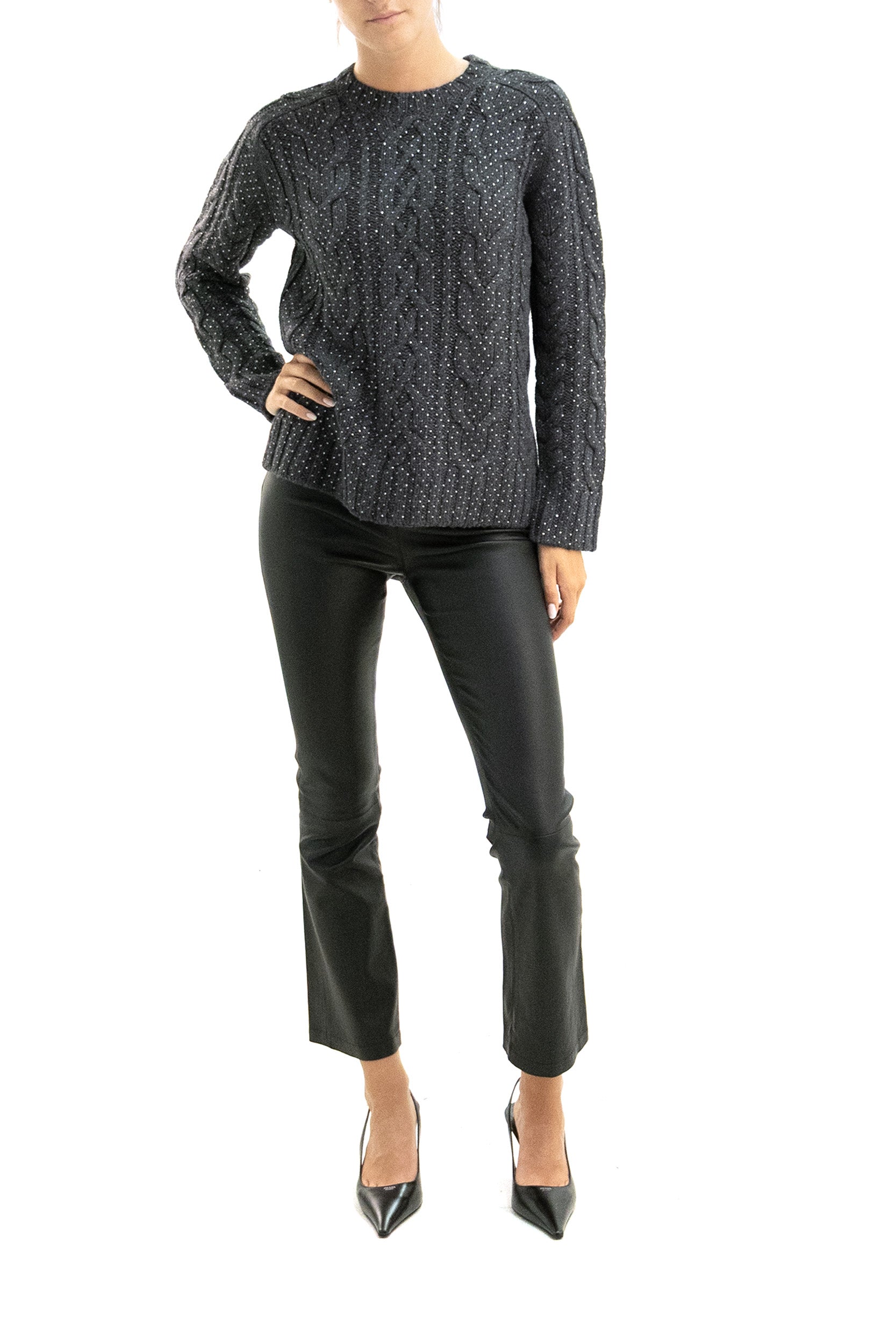 Pullover in lana a trecce di colore grigio<BR/> LADYBRIL-D540993 020 P.A.R.O.S.H. 