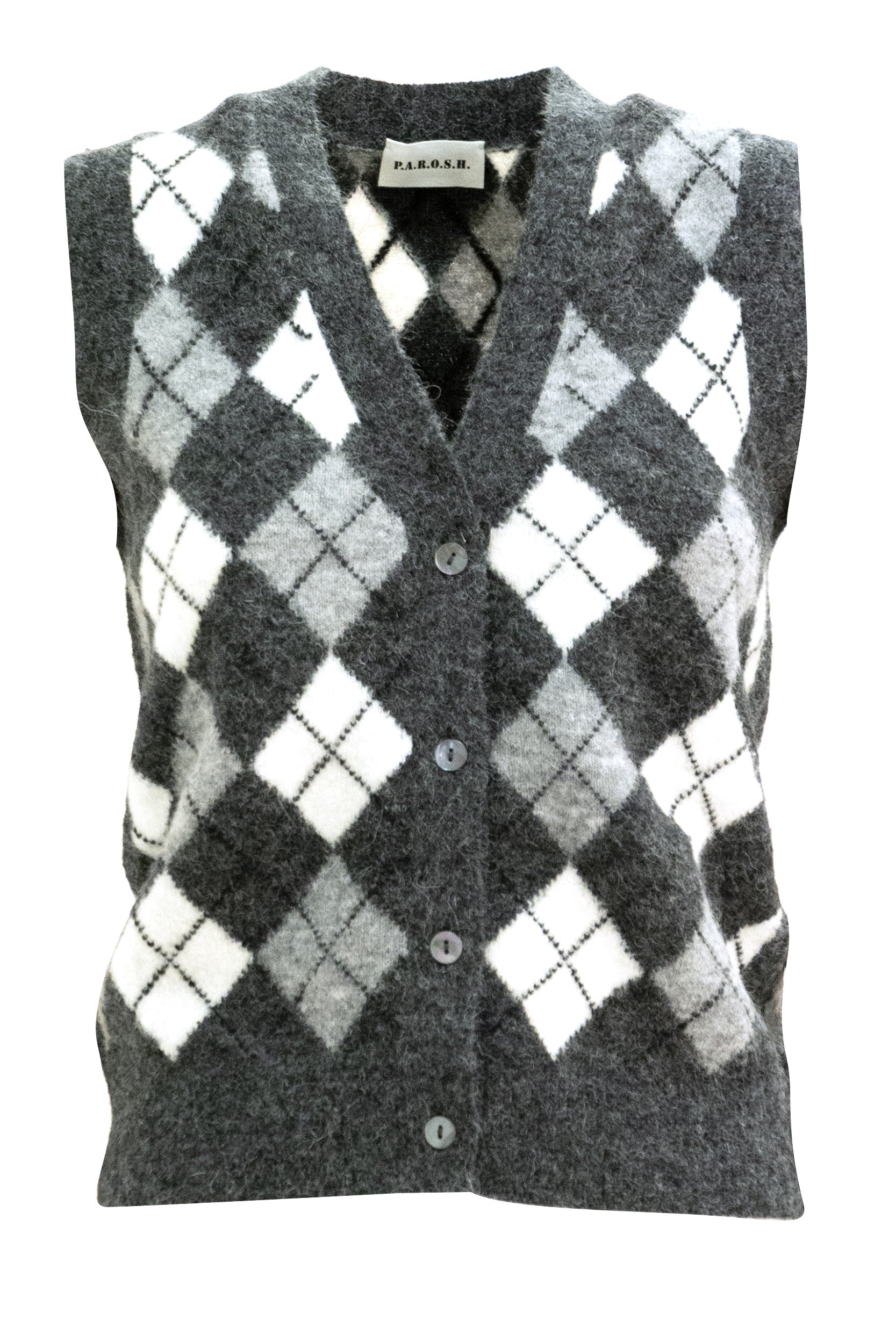 Gilet in lana a rombi di colore grigio<BR/> LAMB-D500746 815 P.A.R.O.S.H. 