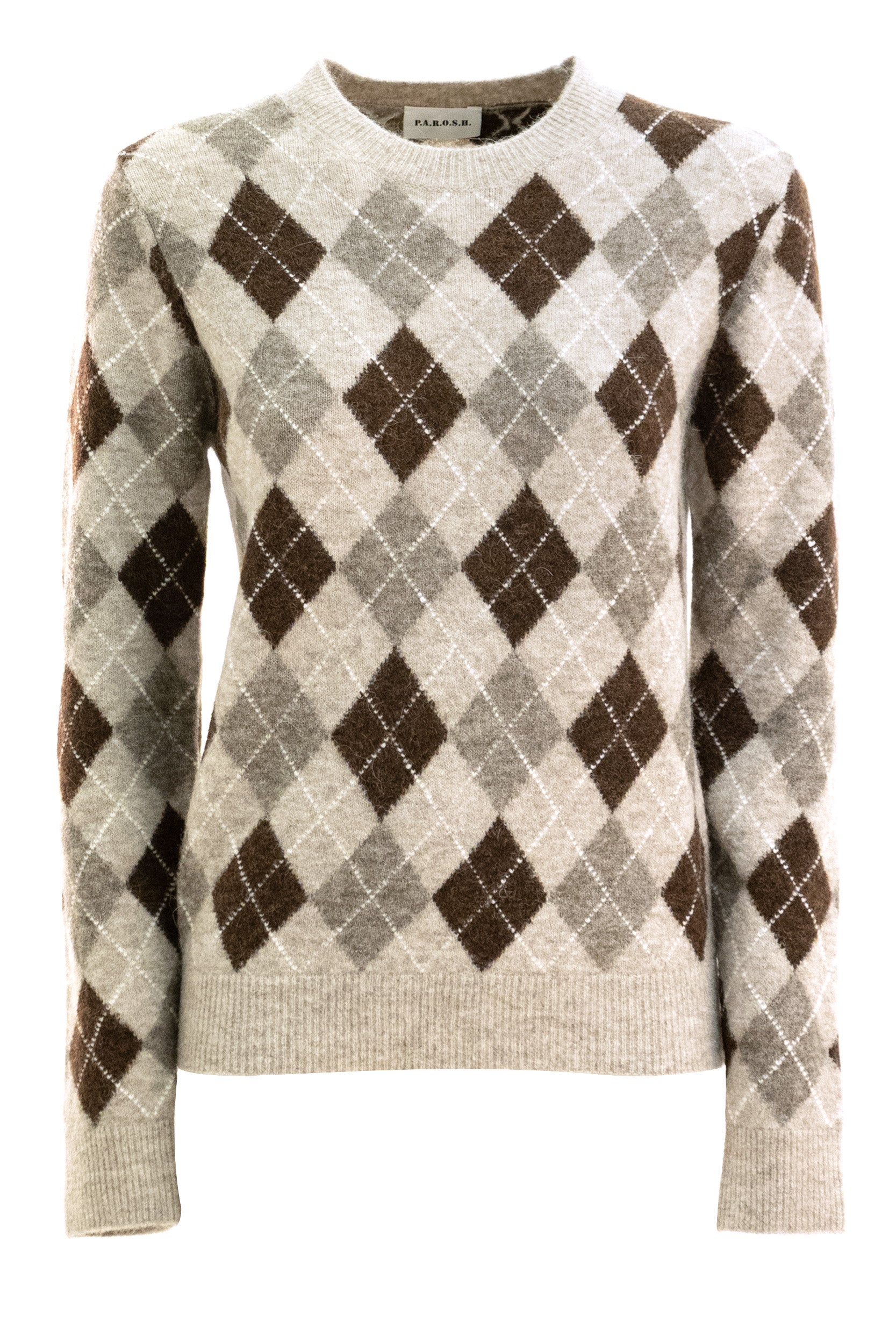 Pullover in lana a rombi di colore marrone<BR/> LAMB-D540996 808 P.A.R.O.S.H. 