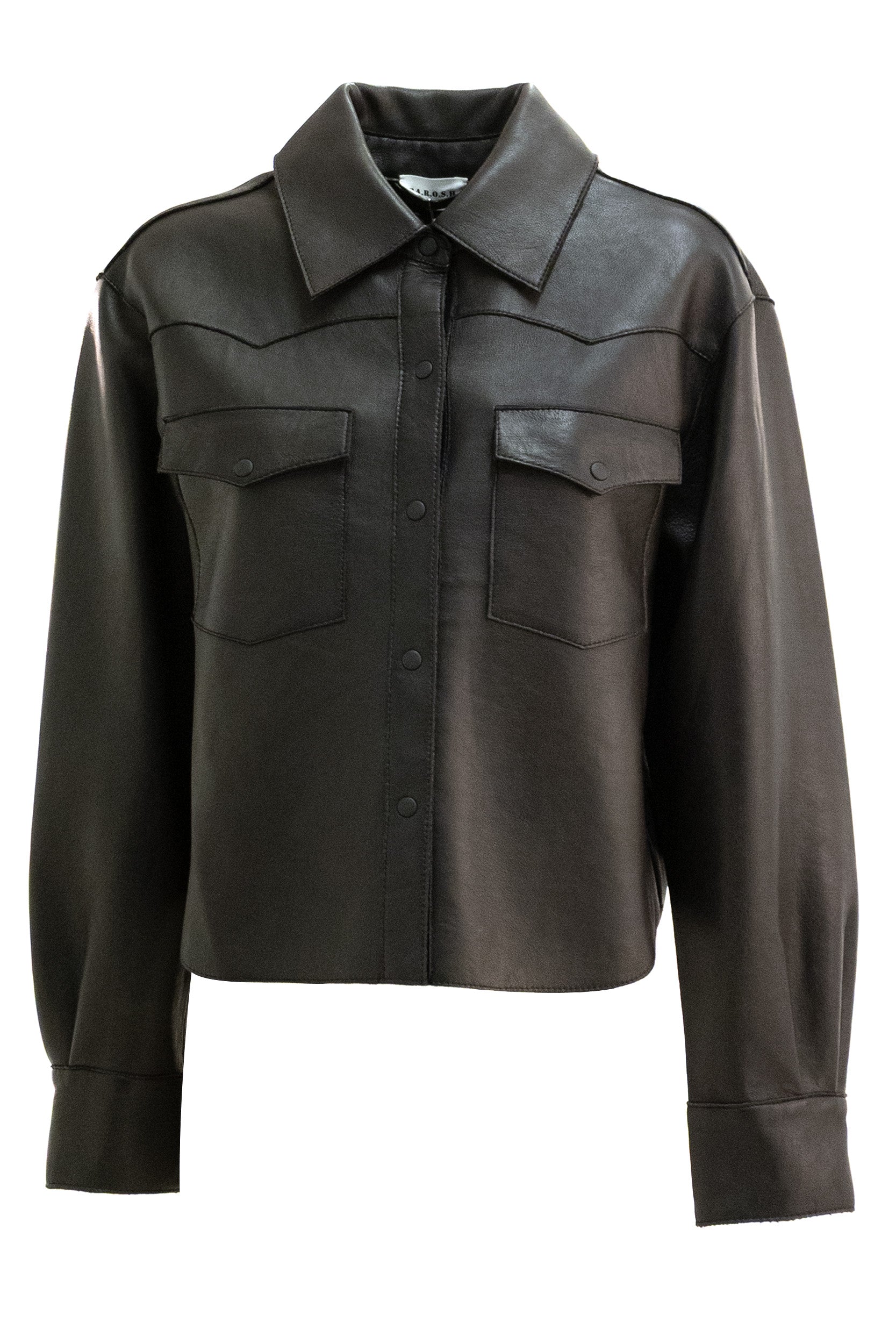 Camicia in pelle di agnell di colore marrone<BR/> MACIOCK26W-D431922S 086 P.A.R.O.S.H. 