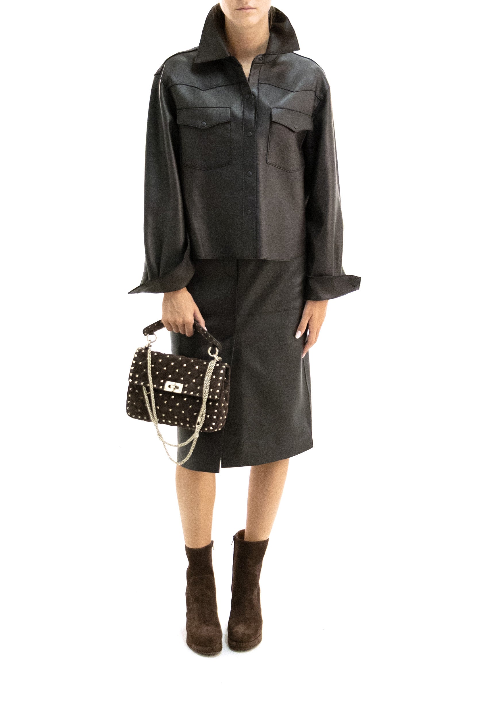 Camicia in pelle di agnell di colore marrone<BR/> MACIOCK26W-D431922S 086 P.A.R.O.S.H. 