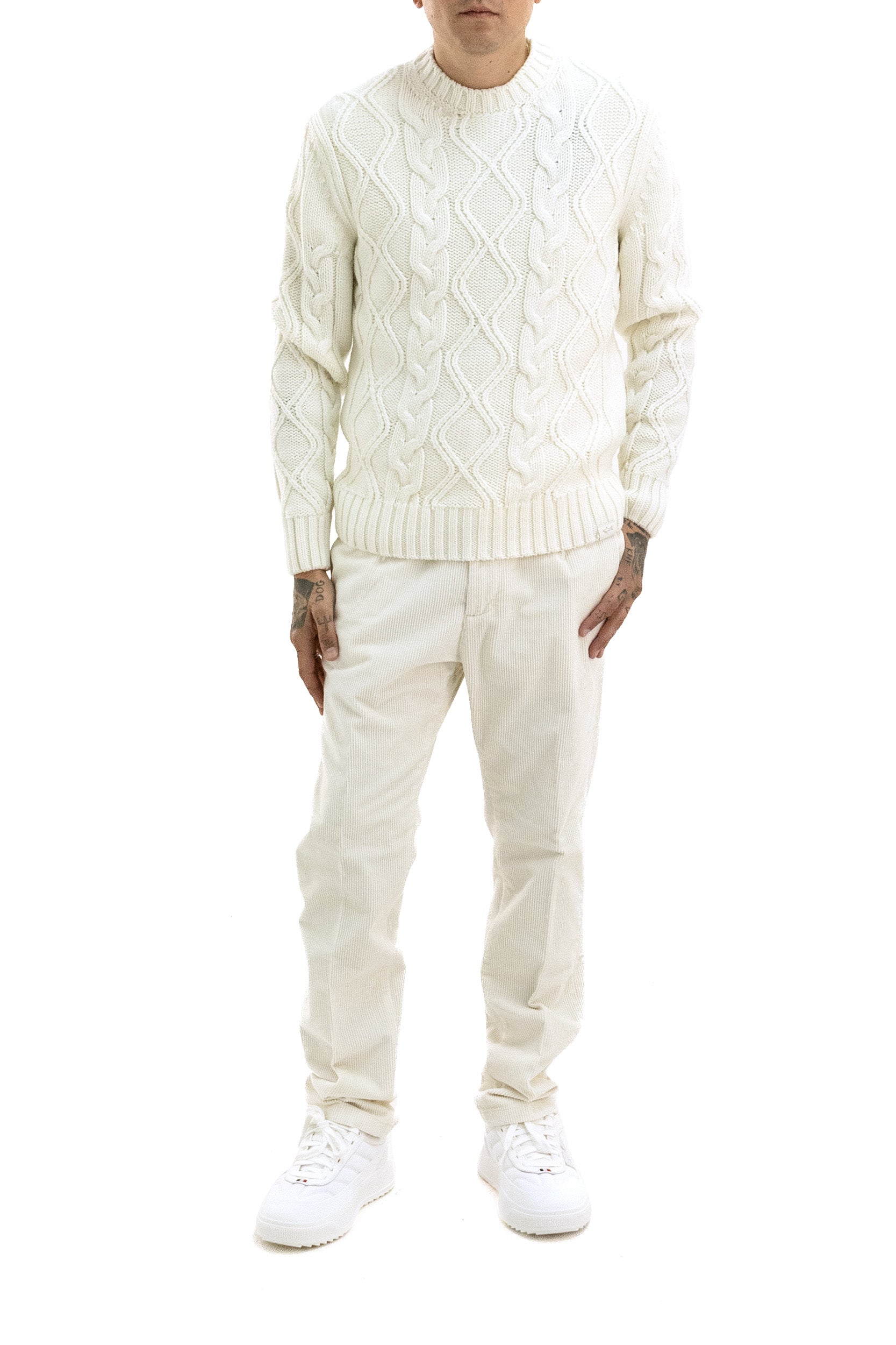Pullover in lana a trecce di colore bianco <BR/> 15311085 010 PAUL & SHARK 