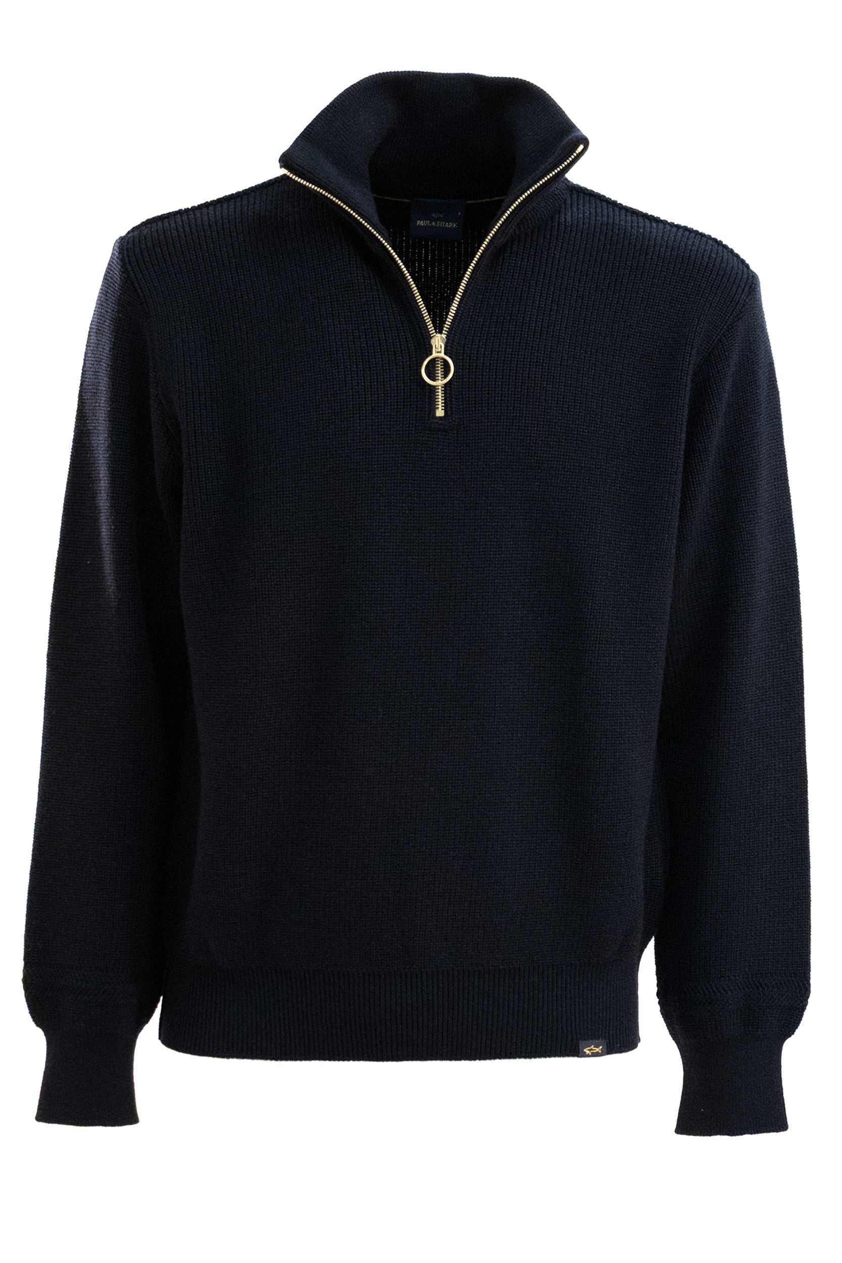 Pullover in lana a coste di colore blu<BR/> 15311168 50E PAUL & SHARK 