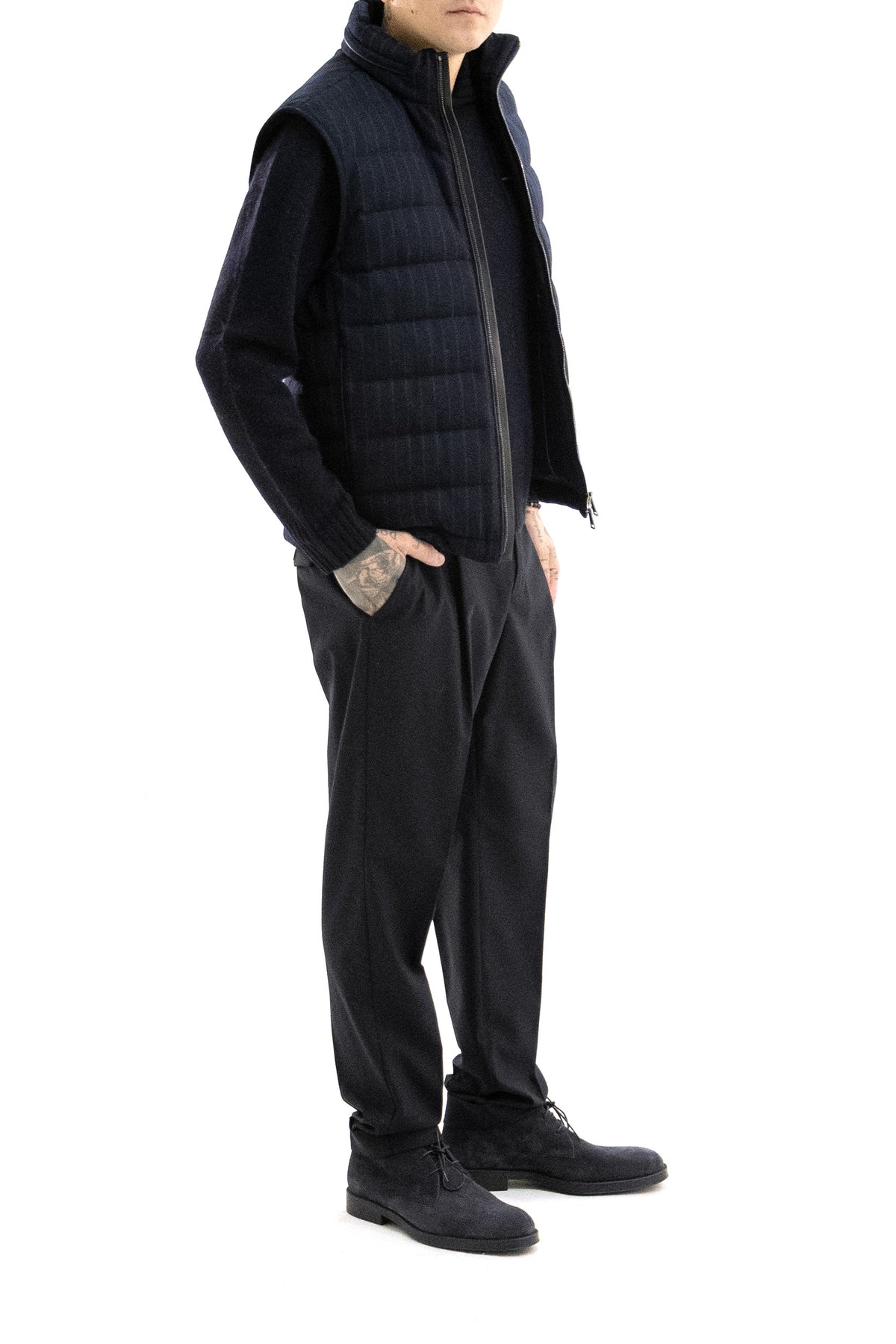 PAUL & SHARK Gilet trapuntato in lana gessata di colore blu, Multi, view 2