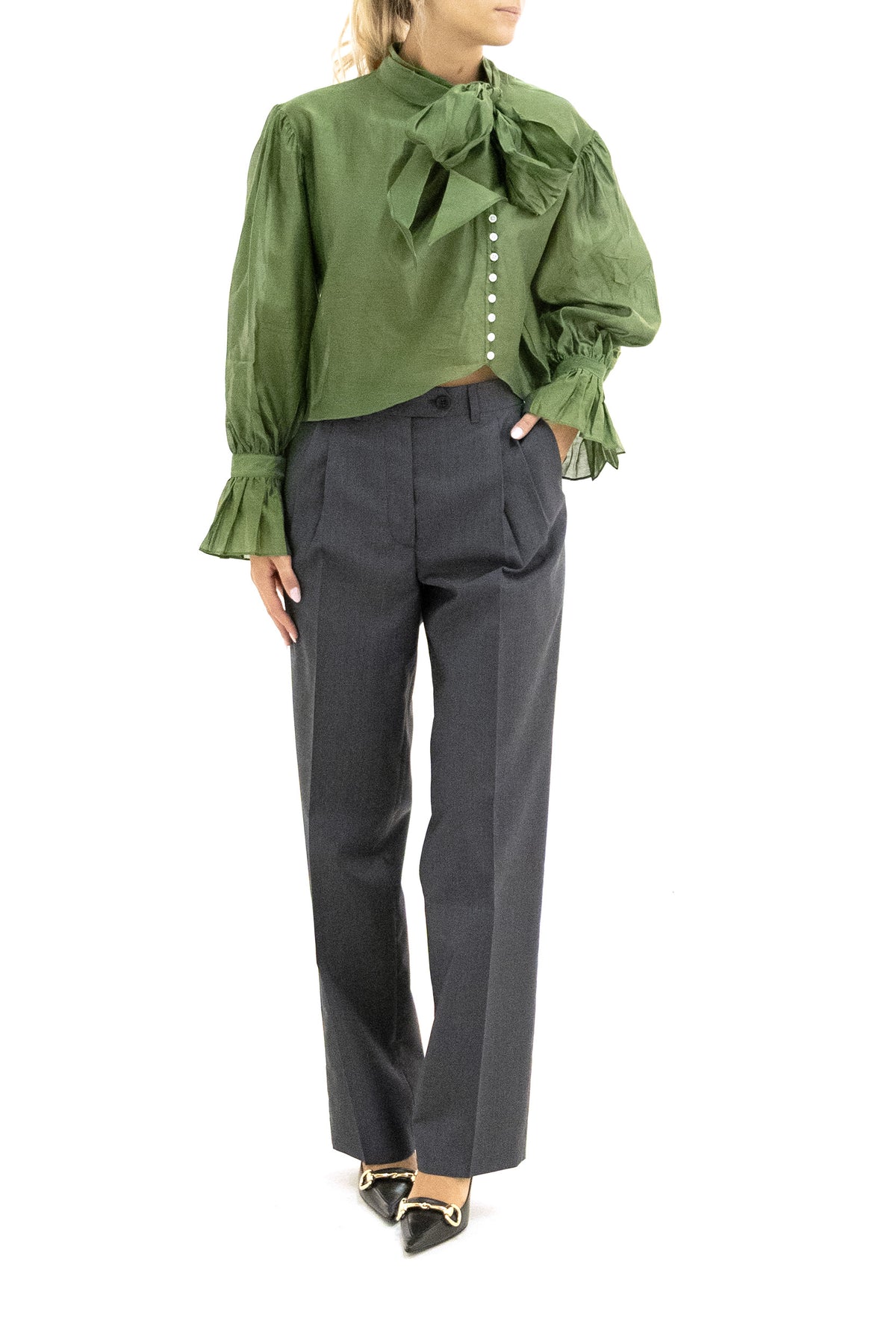 POLO RALPH LAUREN Camicia in organza di colore verde, vista 2