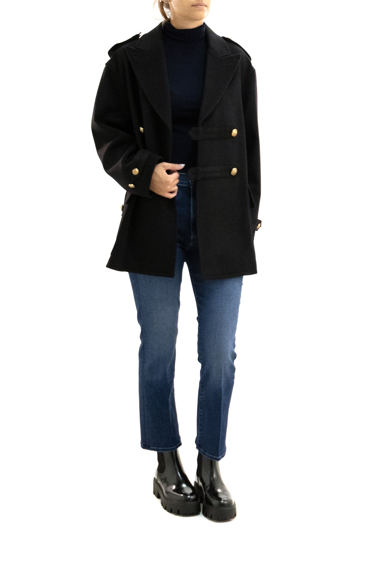 POLO RALPH LAUREN Cappotto corto in lana di colore nero, vista 2