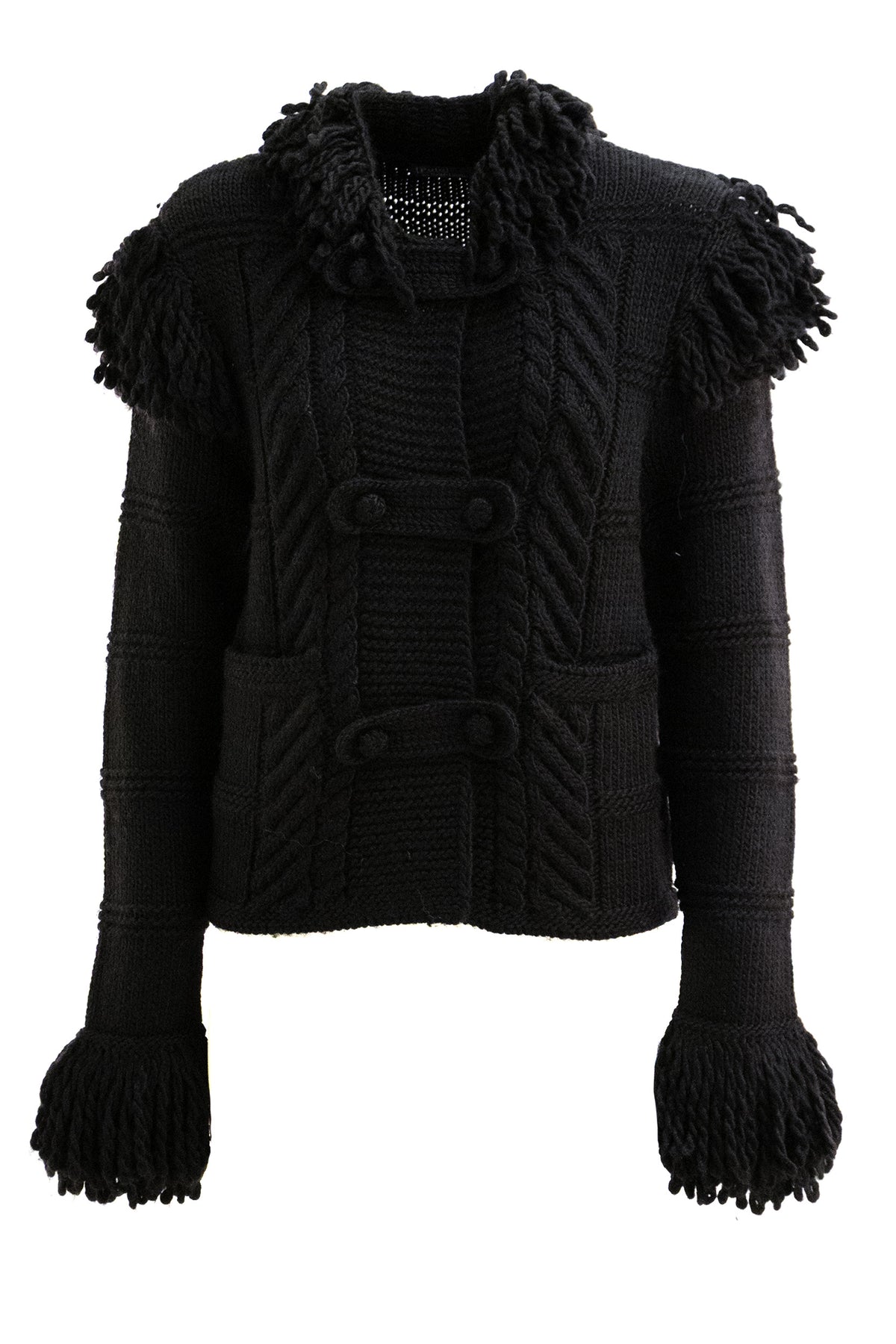 POLO RALPH LAUREN Black fringed wool cardigan, Nero