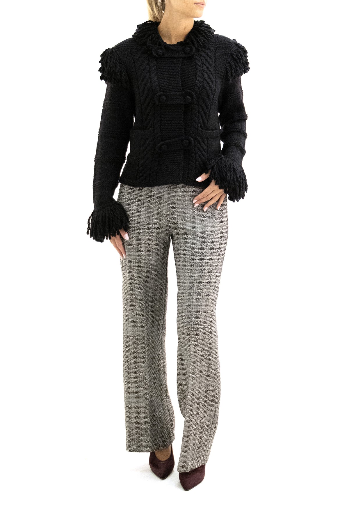 POLO RALPH LAUREN Black fringed wool cardigan, Nero, view 2