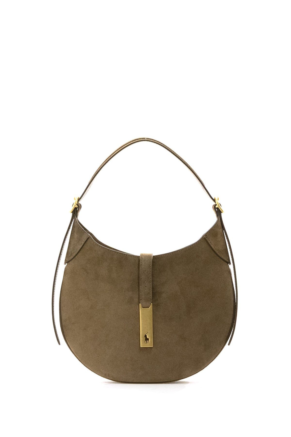 POLO RALPH LAUREN Hazelnut suede Polo ID small shoulder bag, Marrone