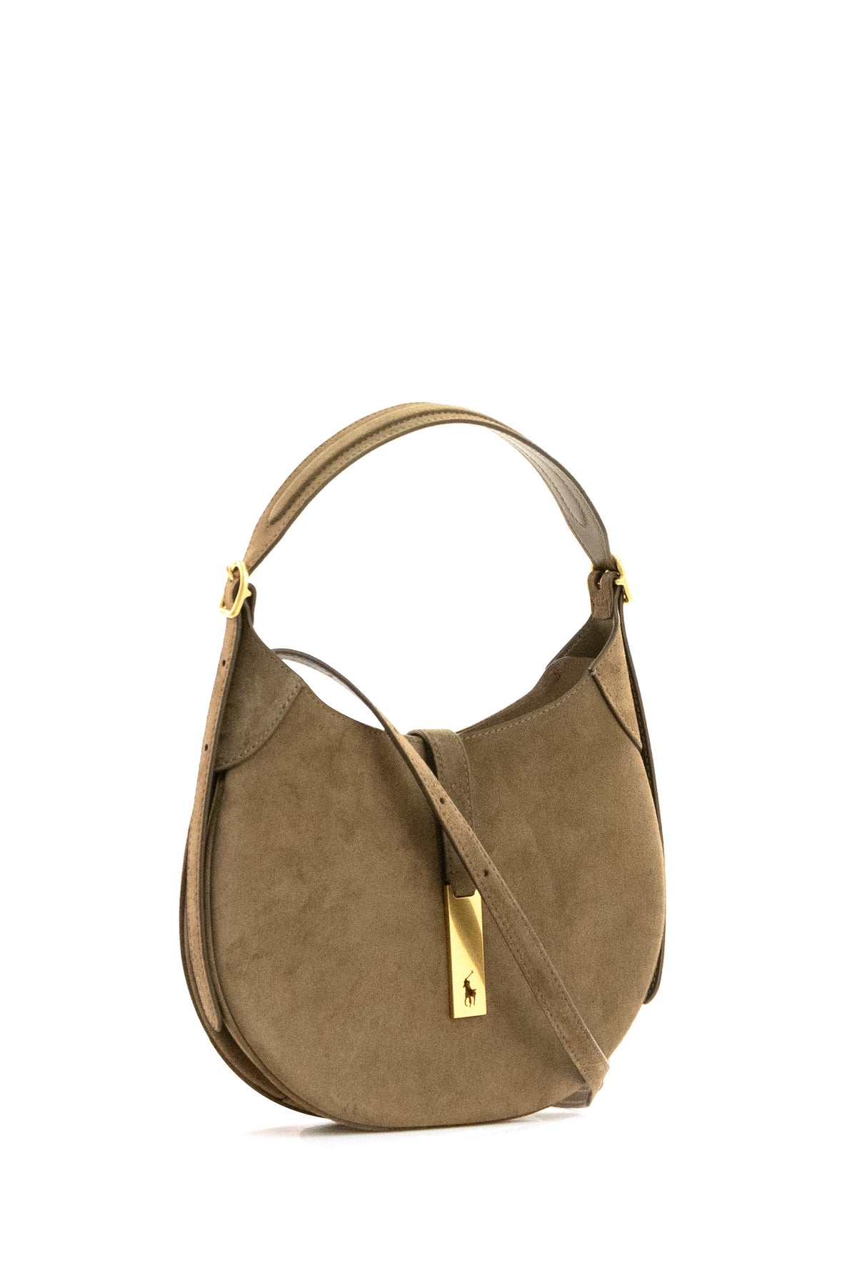 POLO RALPH LAUREN Hazelnut suede Polo ID small shoulder bag, Marrone, view 2