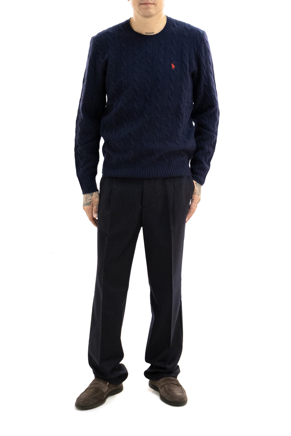 POLO RALPH LAUREN Pullover a trecce in lana e cashmere di colore blu, view 2