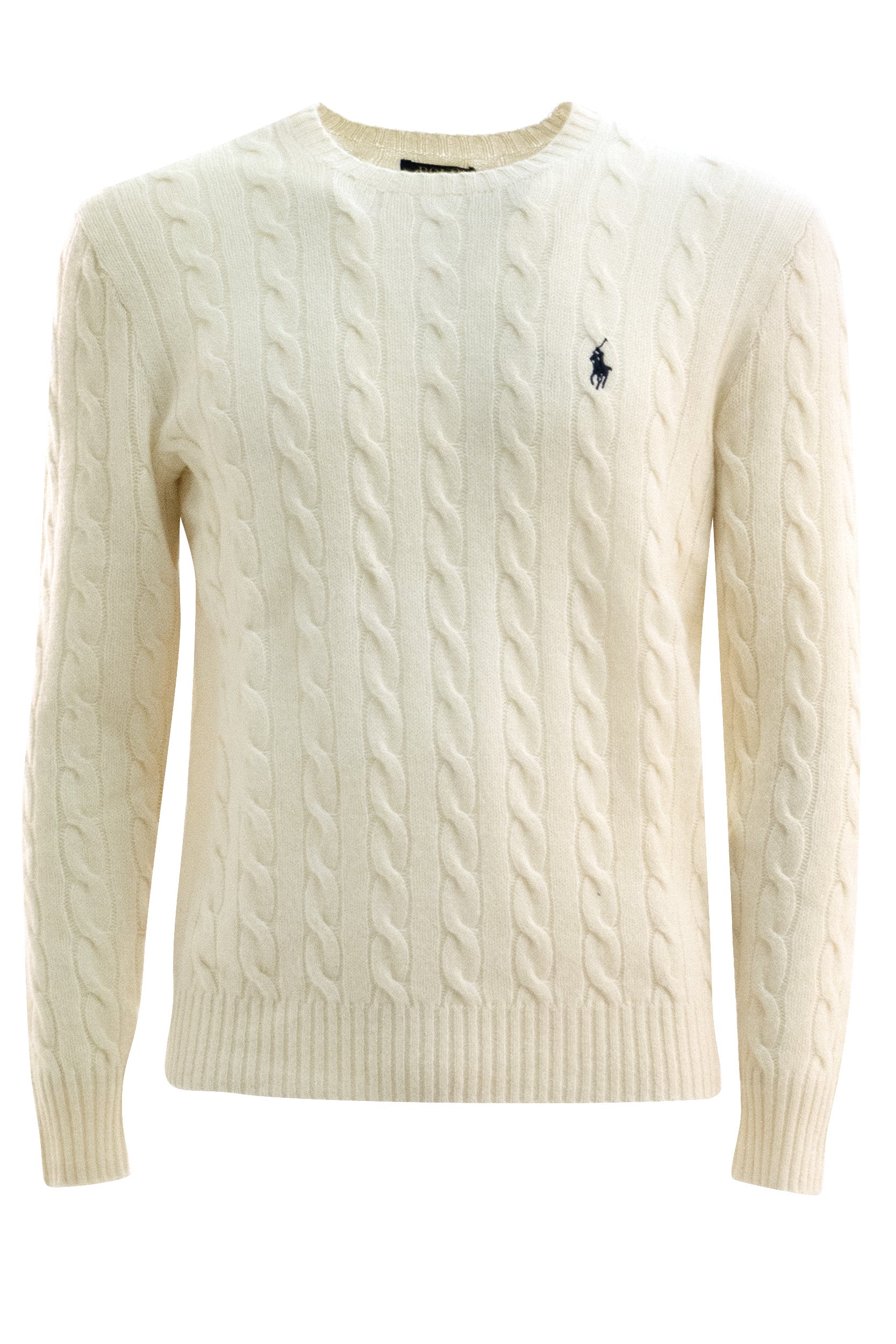 Pullover in lana e cashmere a trecce color avorio<BR/> 710876762010 ANDOVER CREAM POLO RALPH LAUREN 