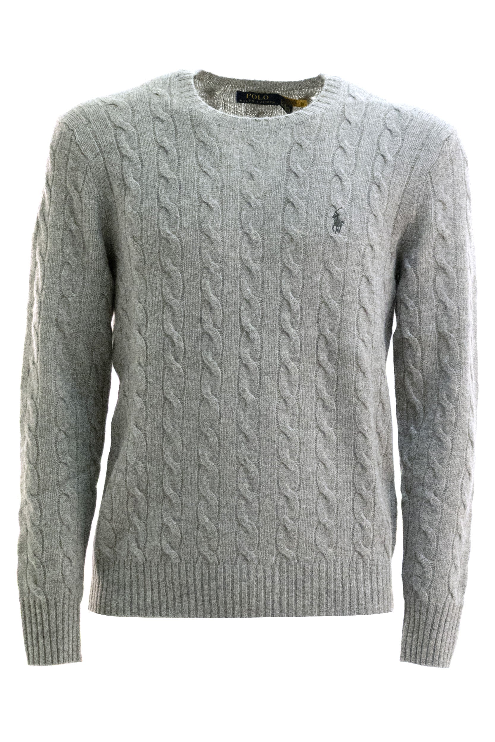 Maglia a trecce in lana e cashmere di colore grigio<BR/> 710876762012 FAWN GREY POLO RALPH LAUREN 