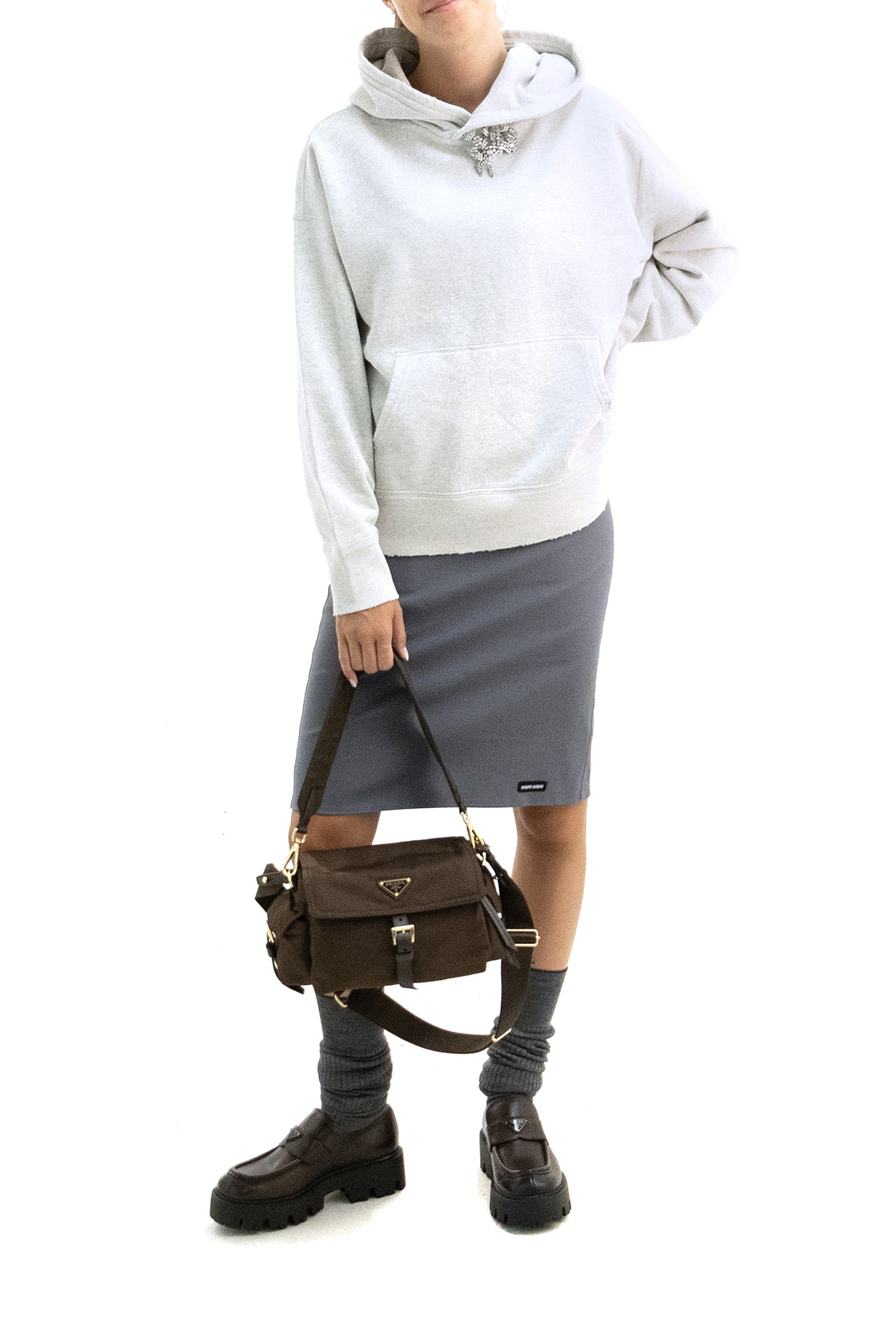 Felpa con cappuccio in cotone di colore grigio<BR/> 134734 S OOO 6103 F0AK9 PRADA 