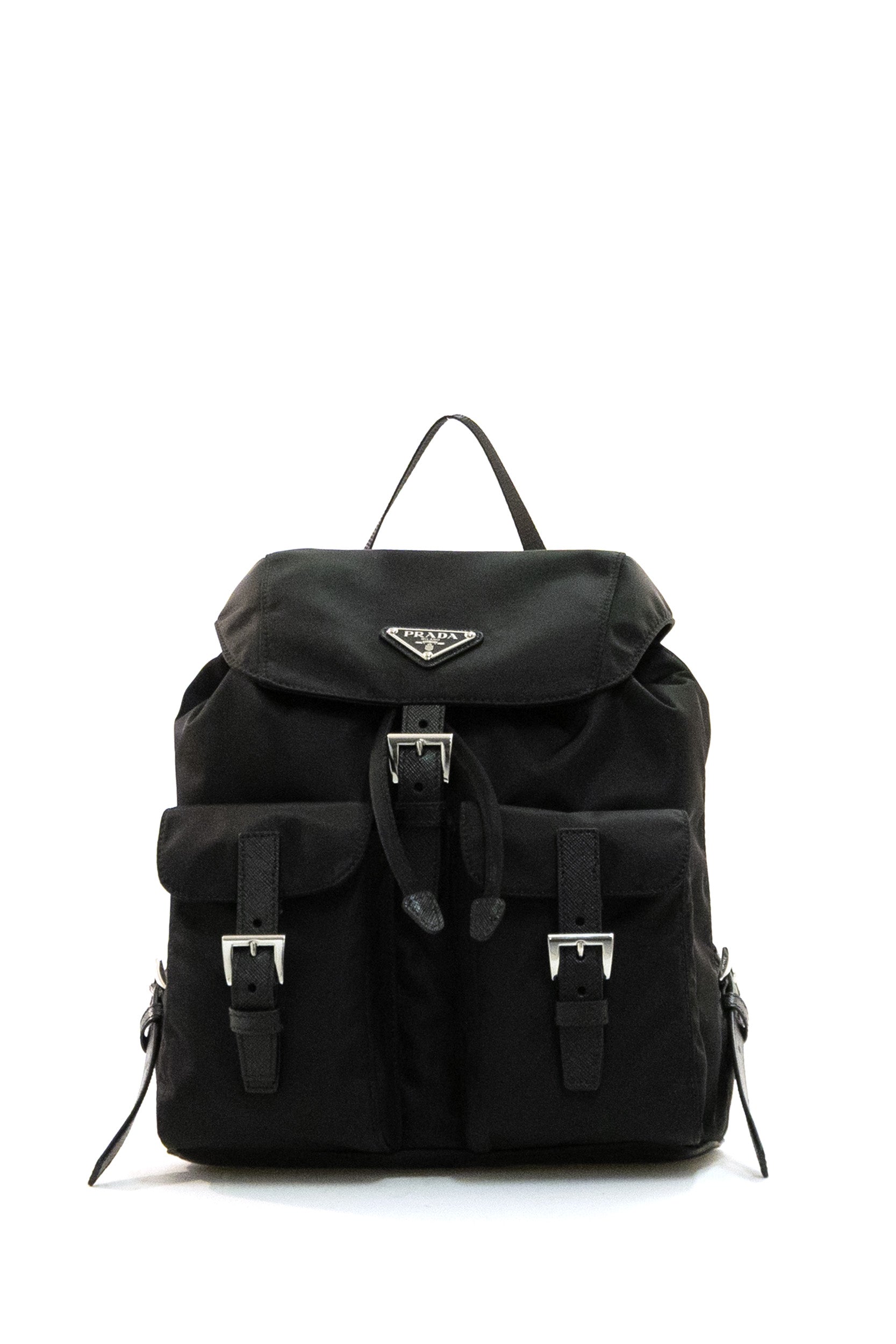 Zaino piccolo in re-nylon e pelle saffiano di colore nero<BR/> 1BZ677 RV44 F0002 PRADA 