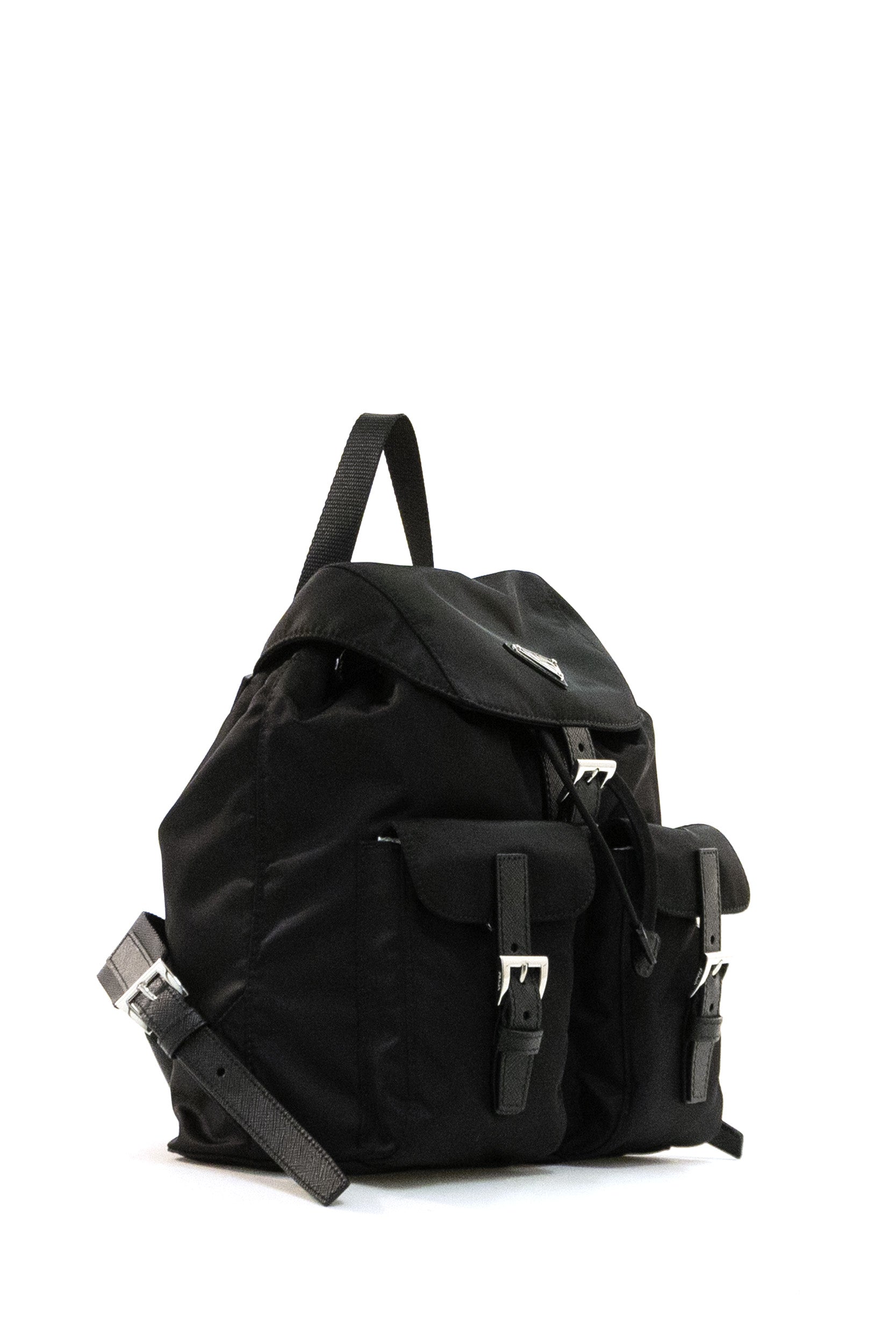 Zaino piccolo in re-nylon e pelle saffiano di colore nero<BR/> 1BZ677 RV44 F0002 PRADA 