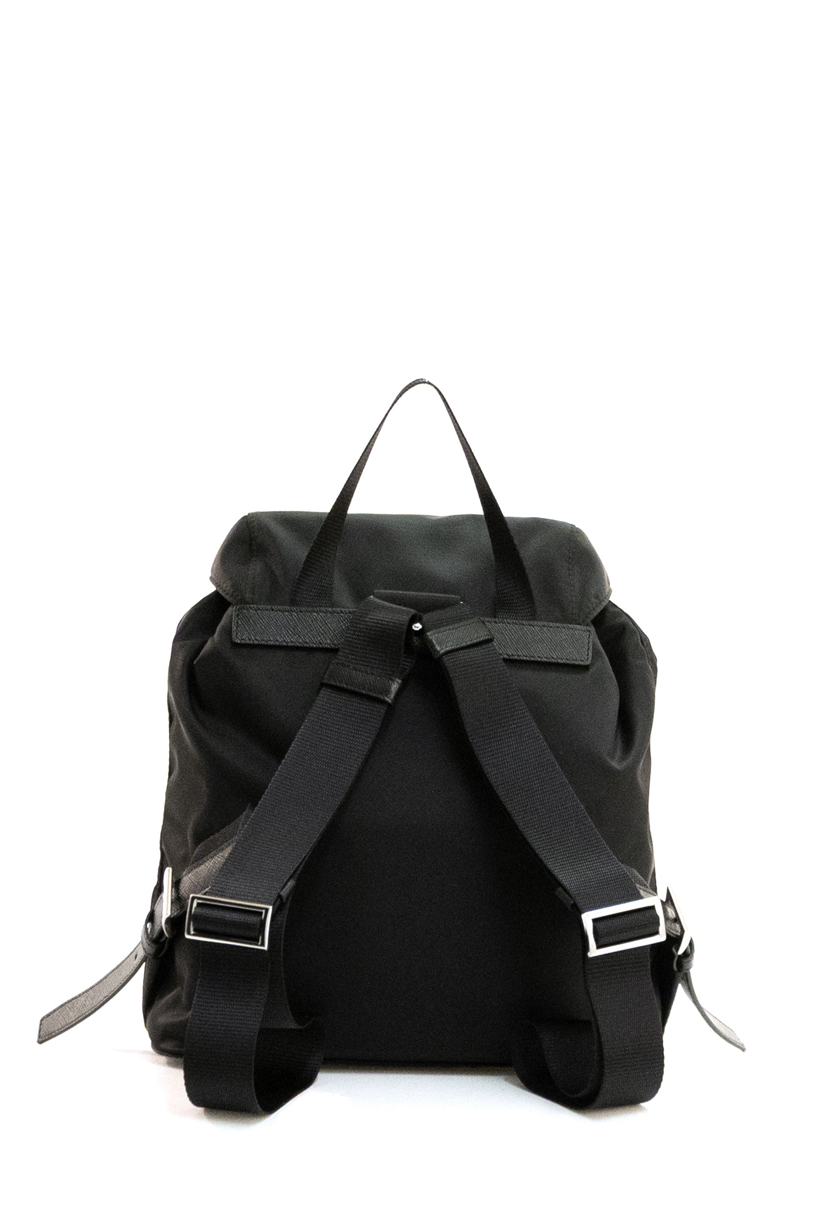Zaino piccolo in re-nylon e pelle saffiano di colore nero<BR/> 1BZ677 RV44 F0002 PRADA 