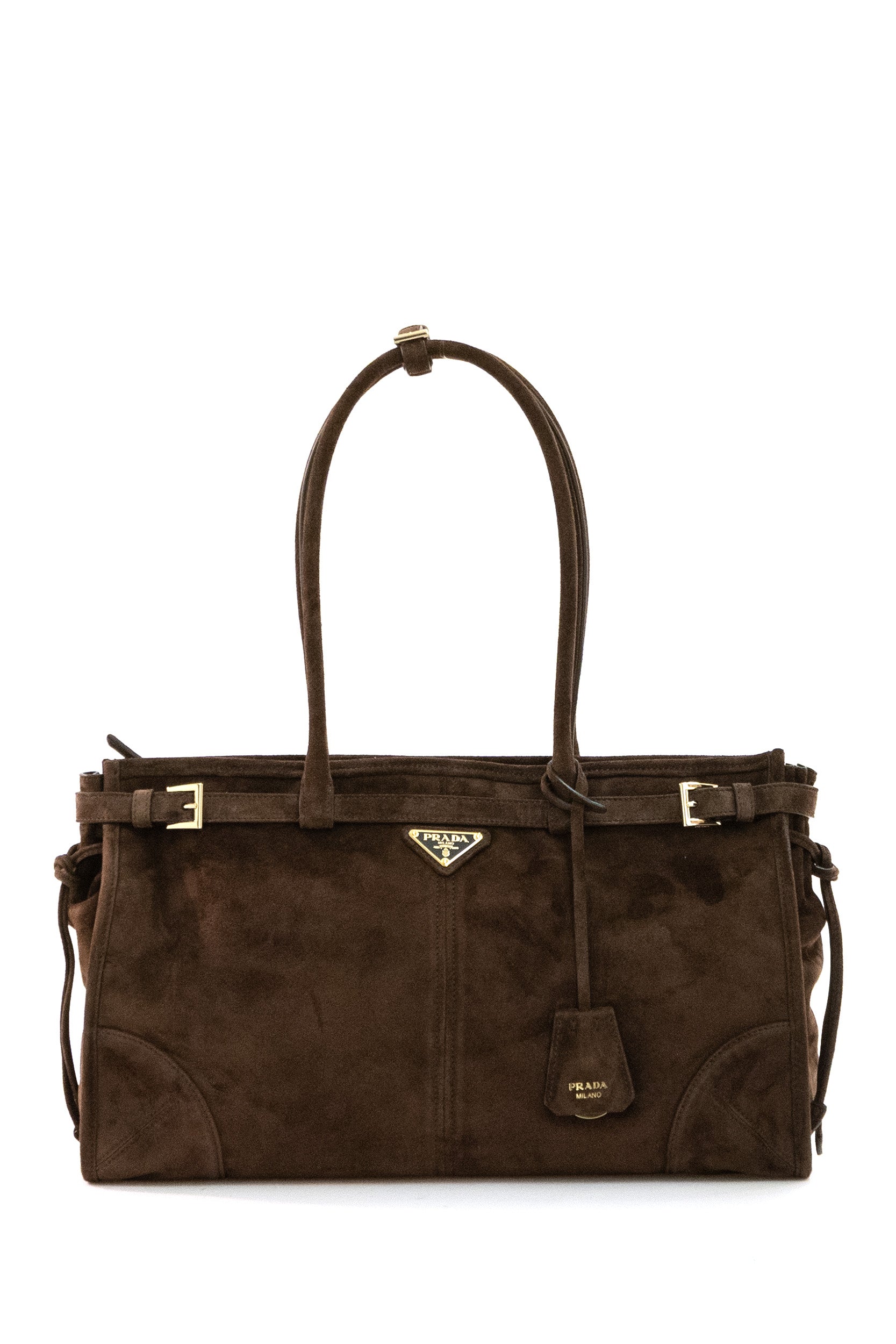 Borsa Bonnie large in suede di colore marrone <BR/> 1BA433 V MOM 2C4S F0003 PRADA 