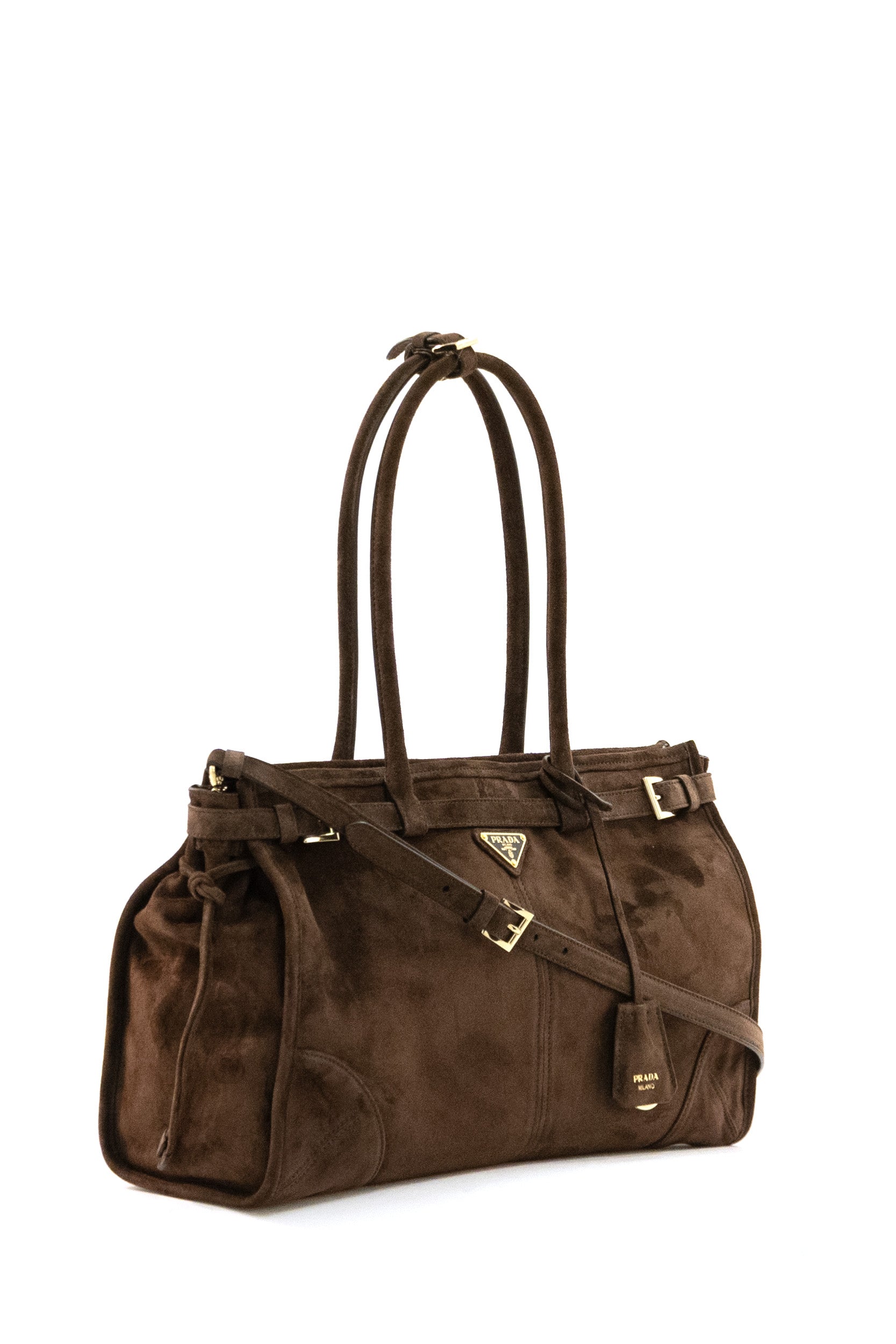 Borsa Bonnie large in suede di colore marrone <BR/> 1BA433 V MOM 2C4S F0003 PRADA 