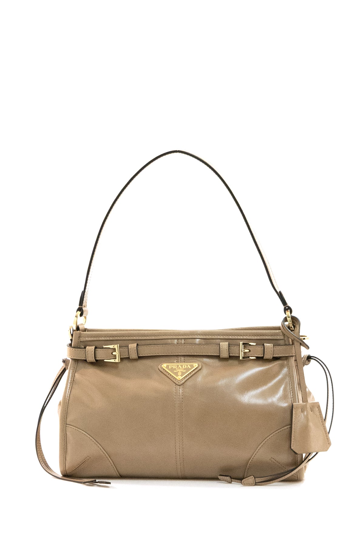 PRADA Bonnie Camel Leather Shoulder Bag