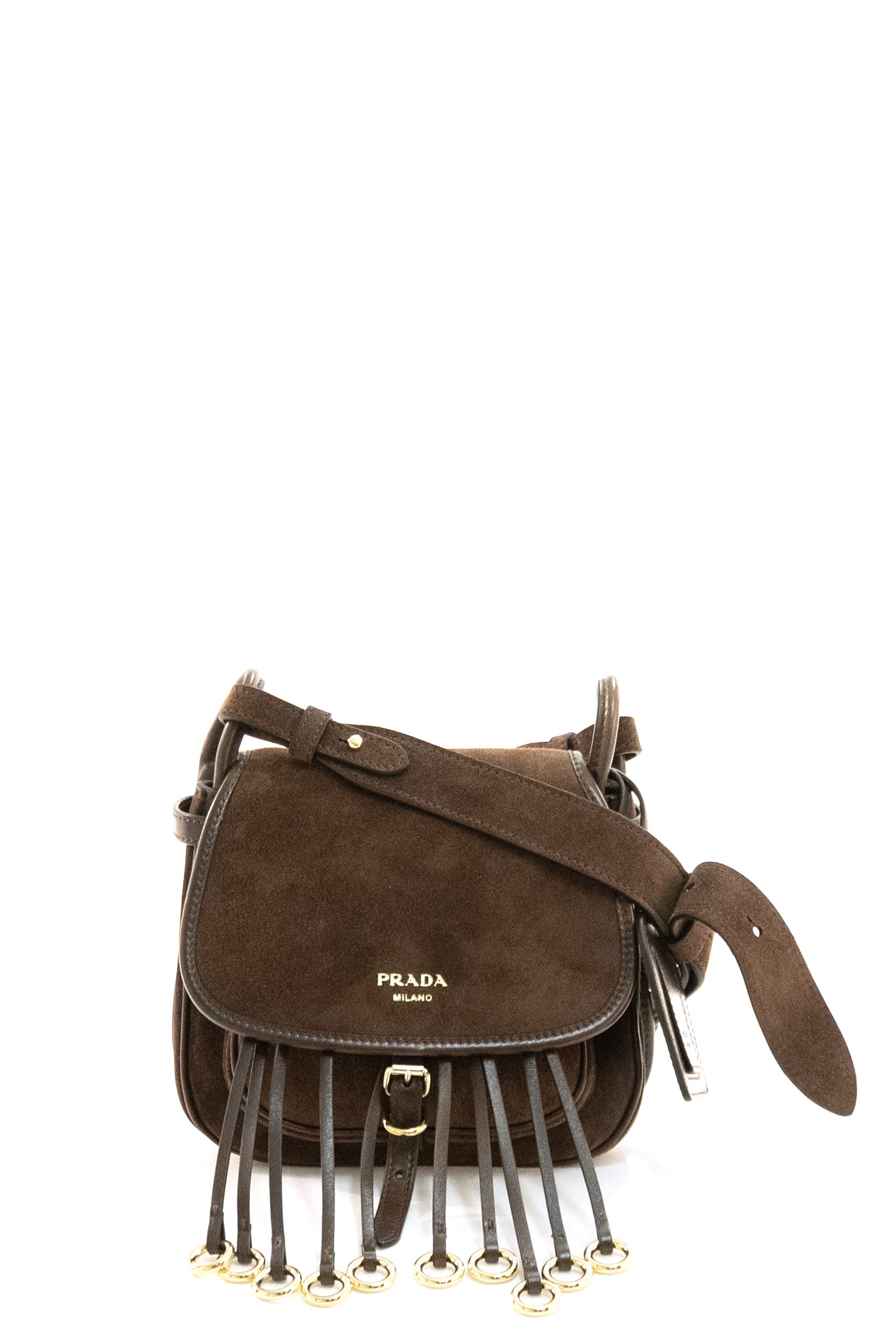 Borsa Corsaire mini in suede di colore marrone<BR/> 1BD412 V OOU 2C4S F0003 PRADA 