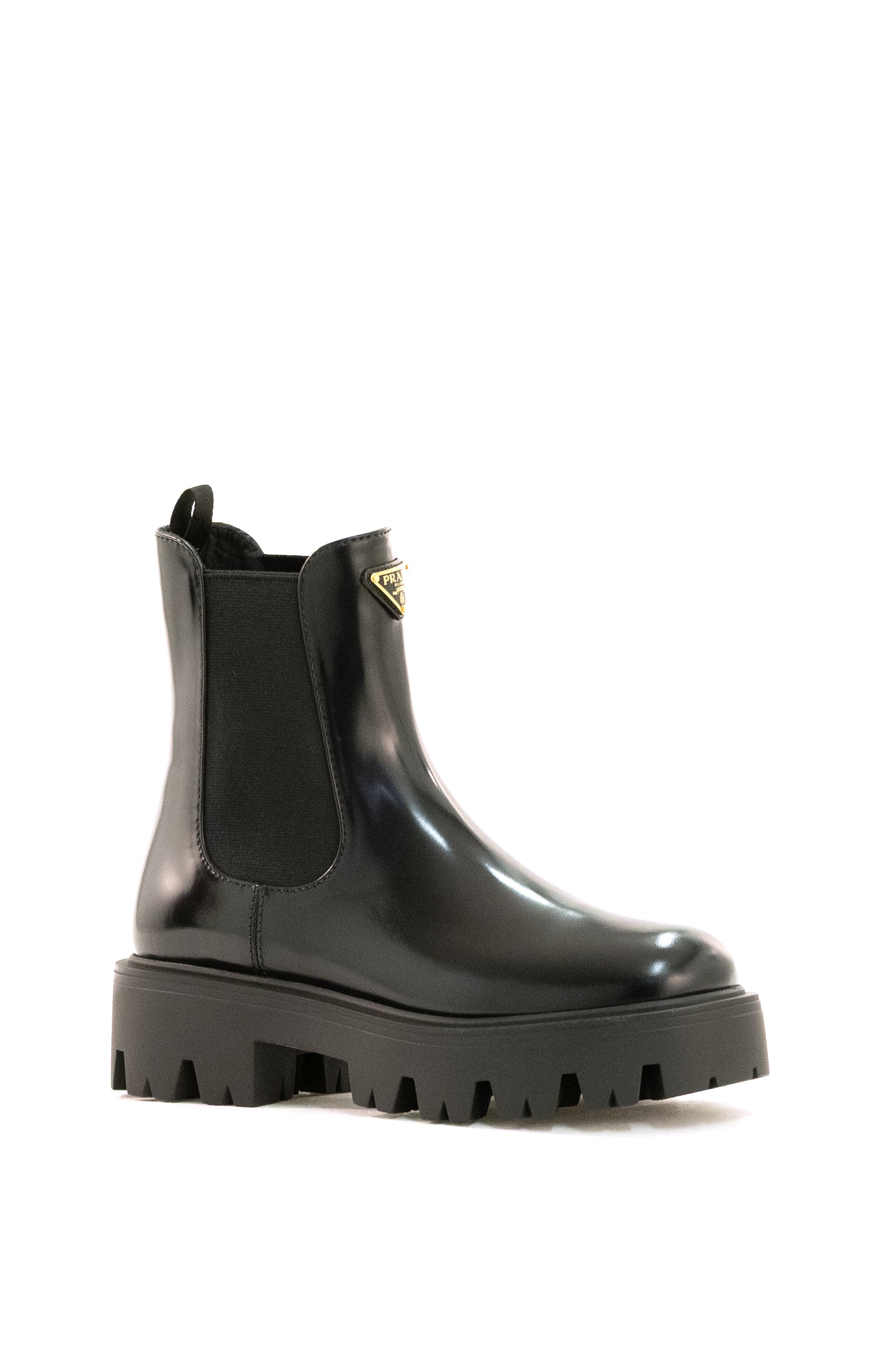 Stivaletti chelsea in pelle spazzolata di colore nero<BR/> 1T186O F B050 055 F0002 PRADA 