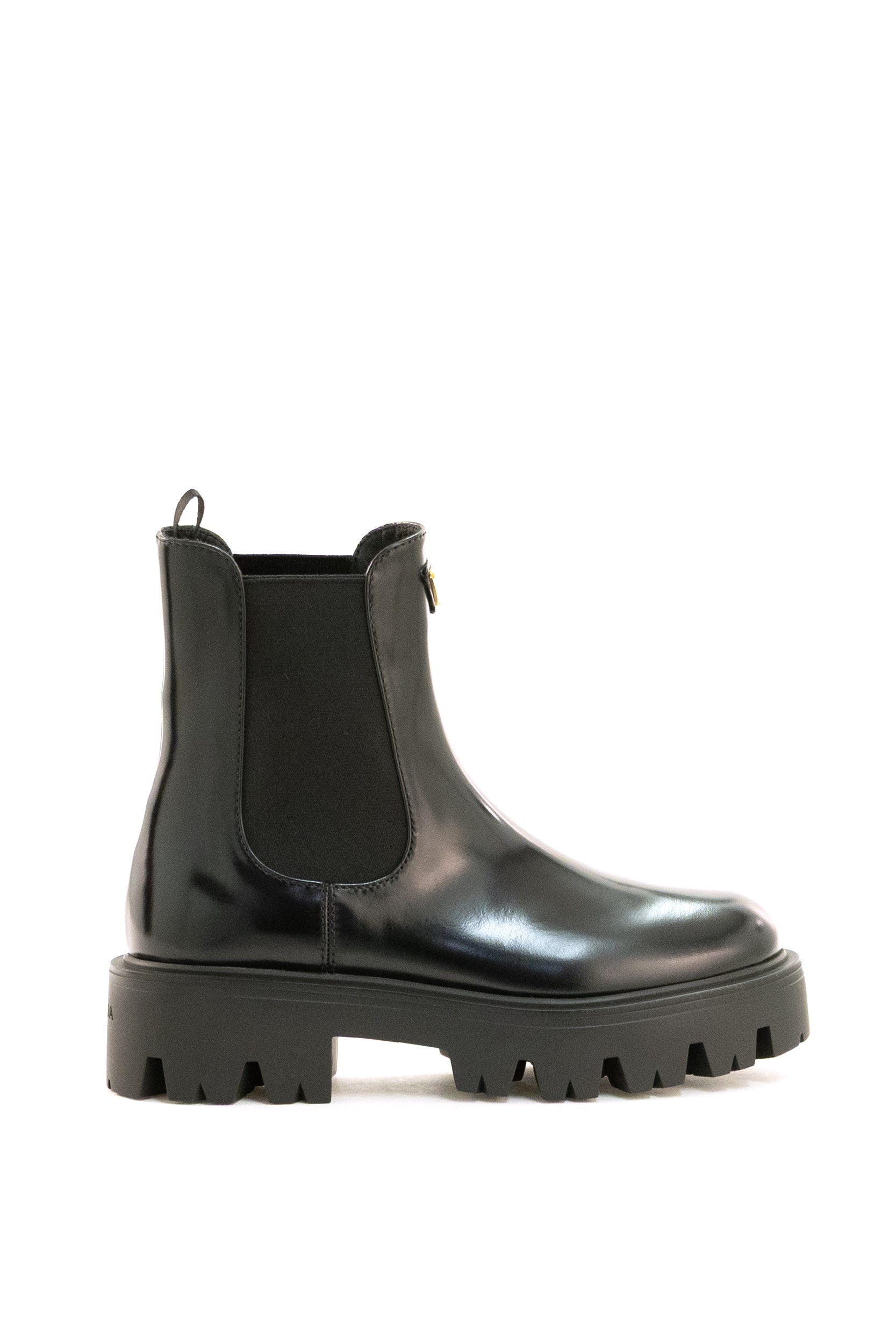 Stivaletti chelsea in pelle spazzolata di colore nero<BR/> 1T186O F B050 055 F0002 PRADA 