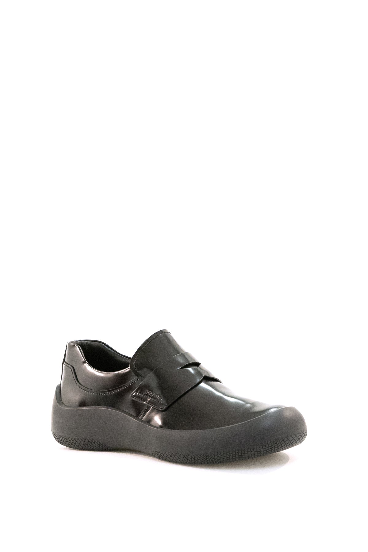 PRADA Black brushed leather loafers, Nero, view 2