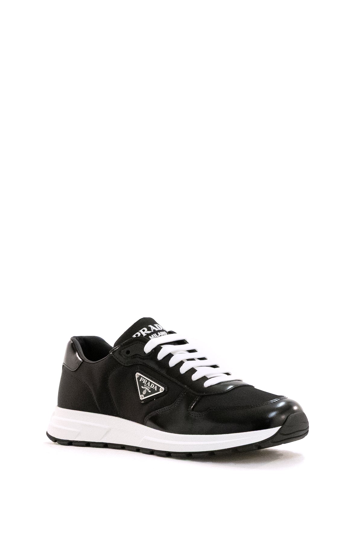 PRADA Sneakers Prax 01 in Re-Nylon e pelle spazzolata di colore nero, view 2