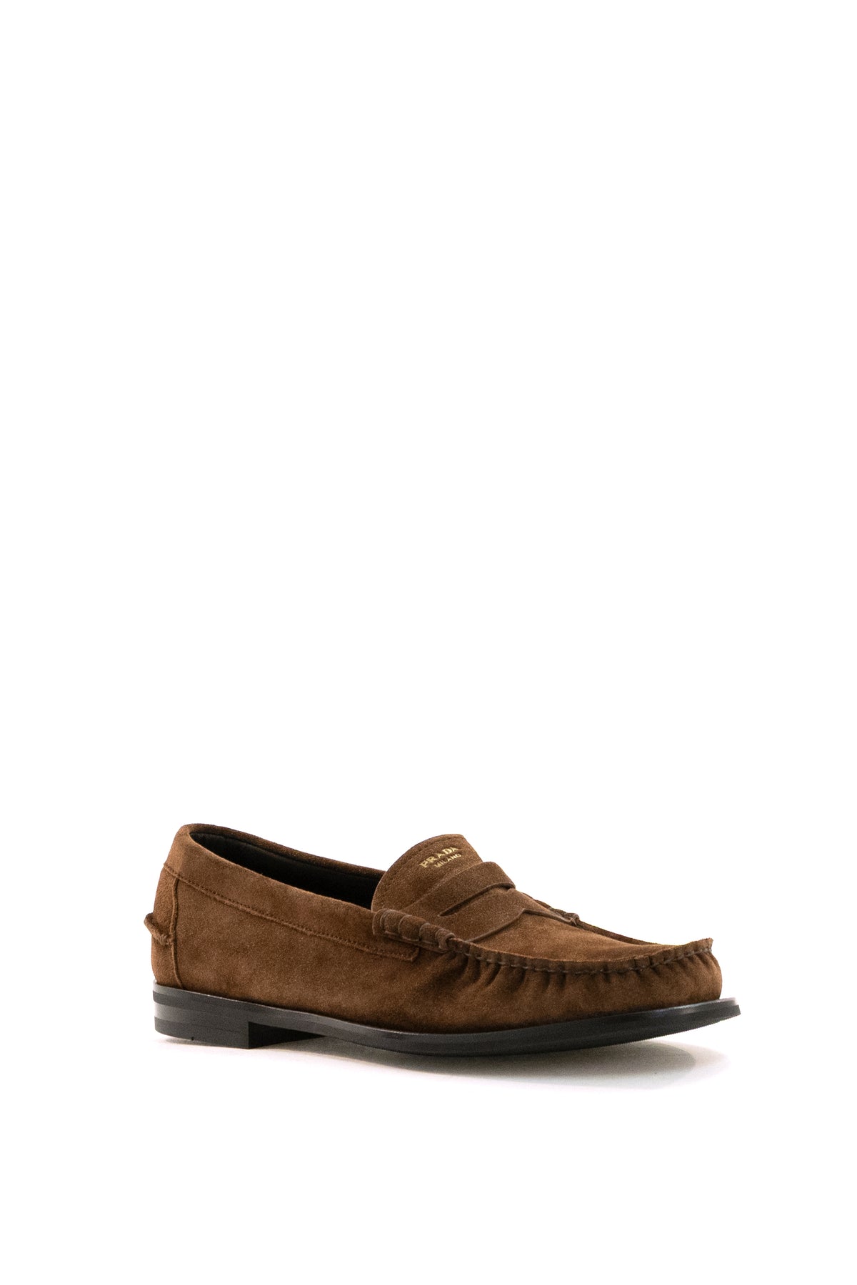 PRADA Mocassini in suede di colore marrone, vista 2