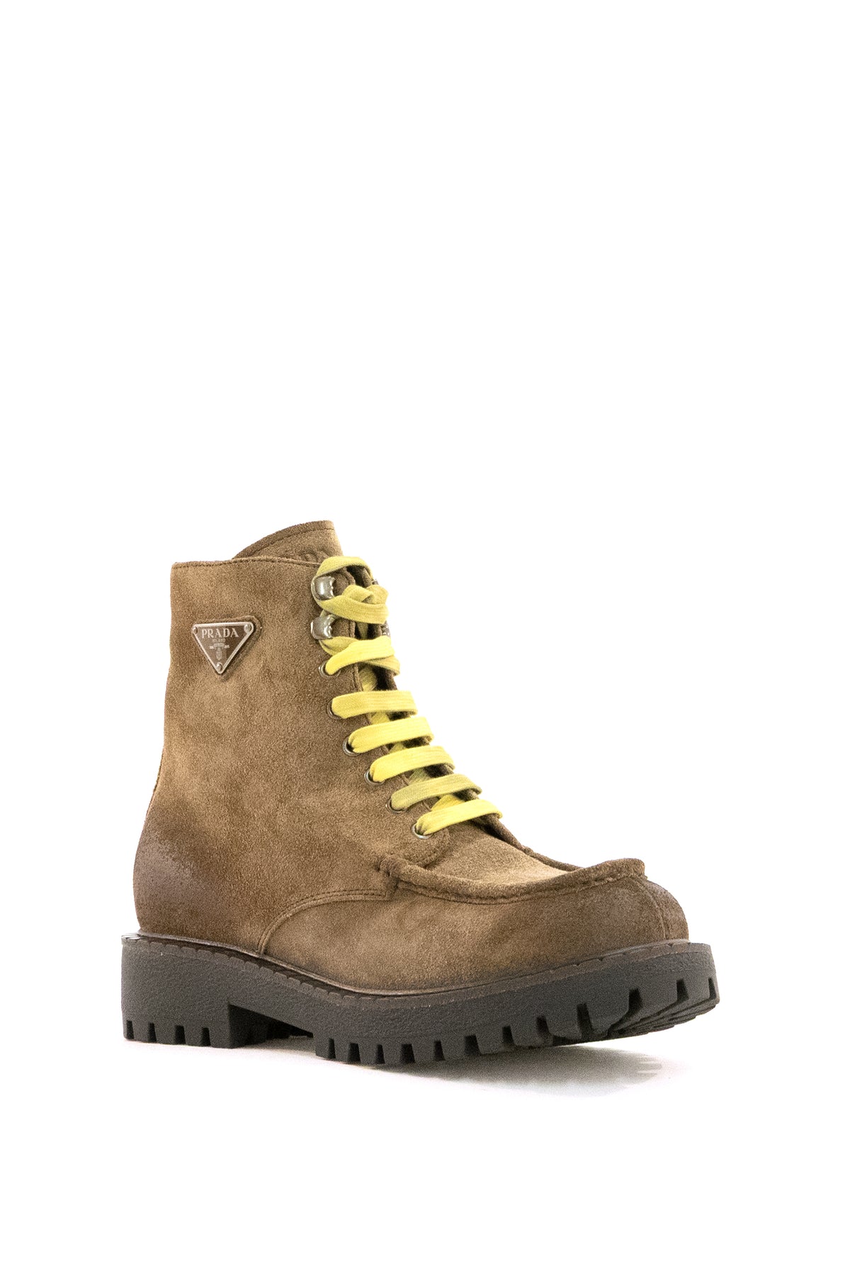 PRADA Brown aged suede lace-up ankle boots, Marrone, view 2
