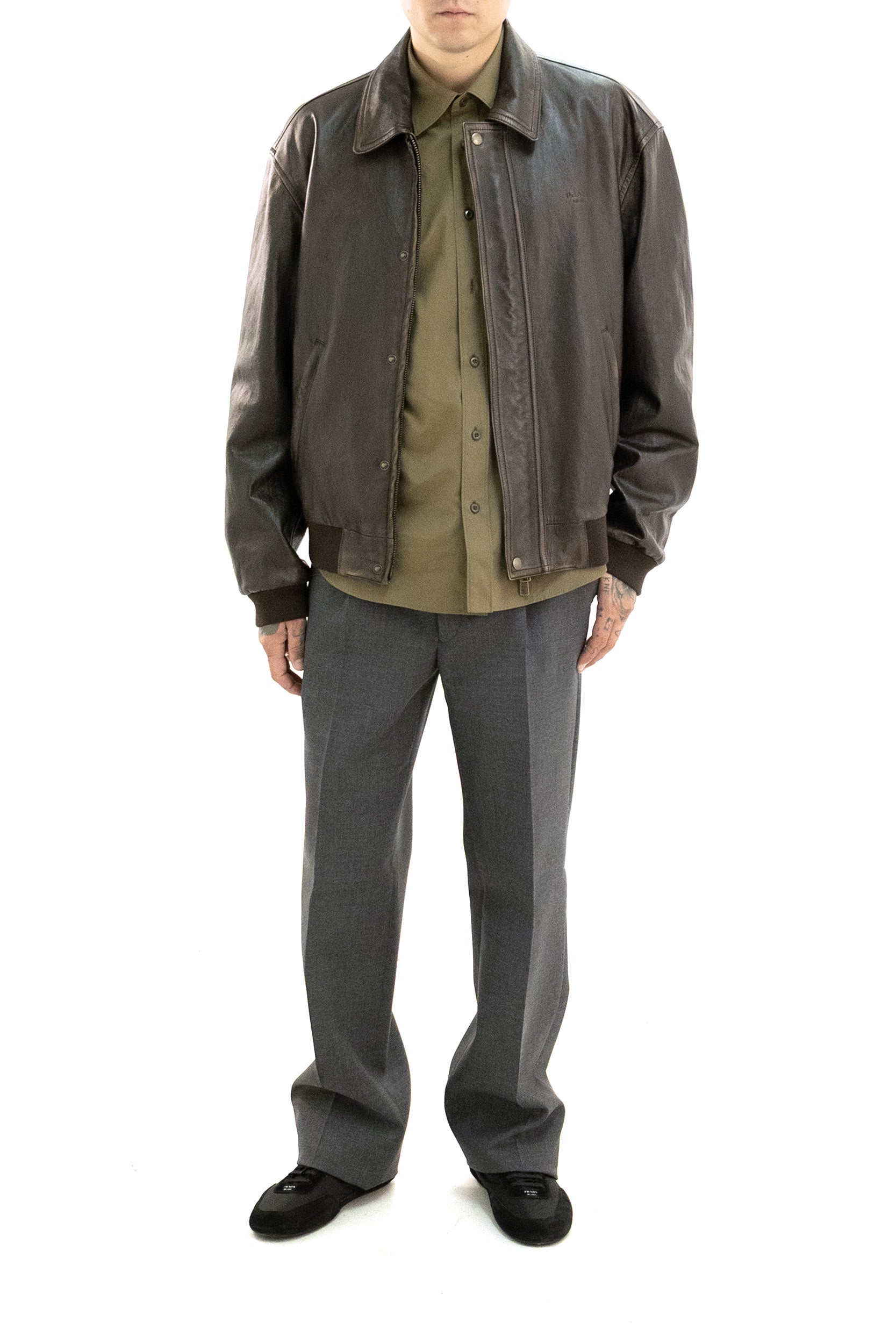 Bomber in nappa di colore marrone<BR/> UPW622 S OOO 16IL F0003 PRADA 