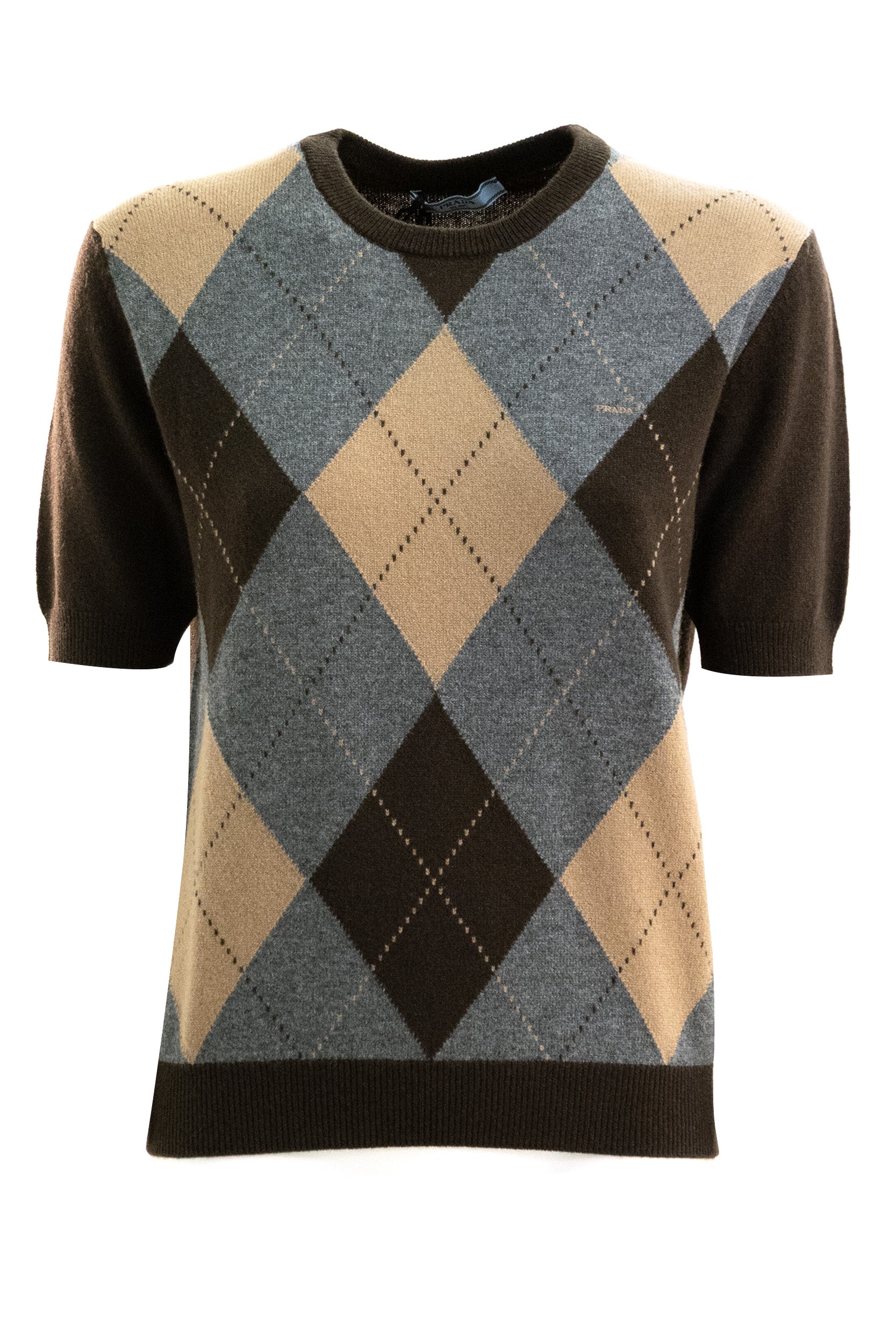 Pullover in cashmere con motivo a rombi di colore grigio e marrone <BR/> P24G3O S OOO 6519 F0Y20 PRADA 