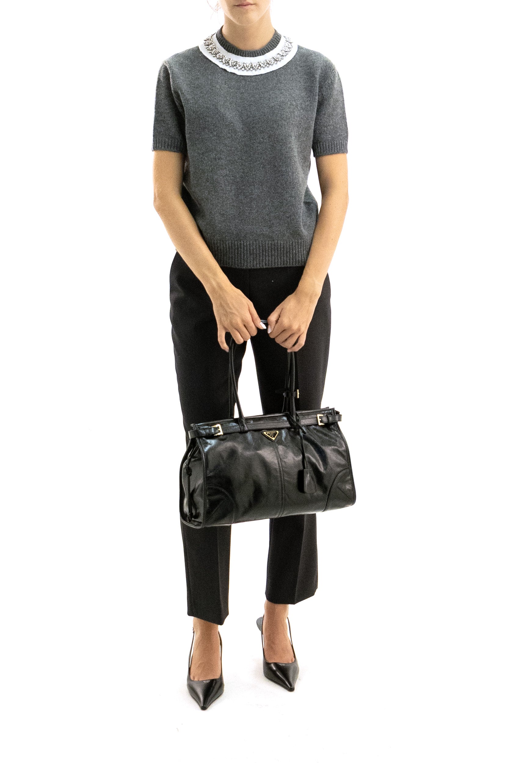 Pullover in lana e cashmere di colore grigio<BR/> P24G3S S OOO 6556 F0480 PRADA 