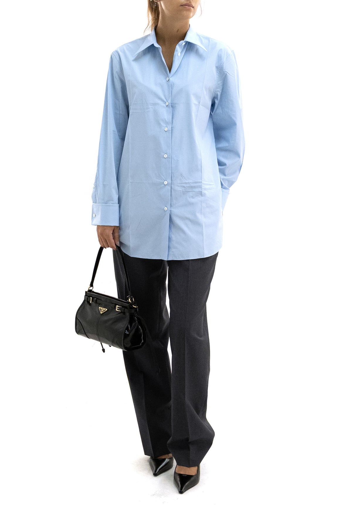 PRADA Camicia in popeline di colore azzurro, vista 2