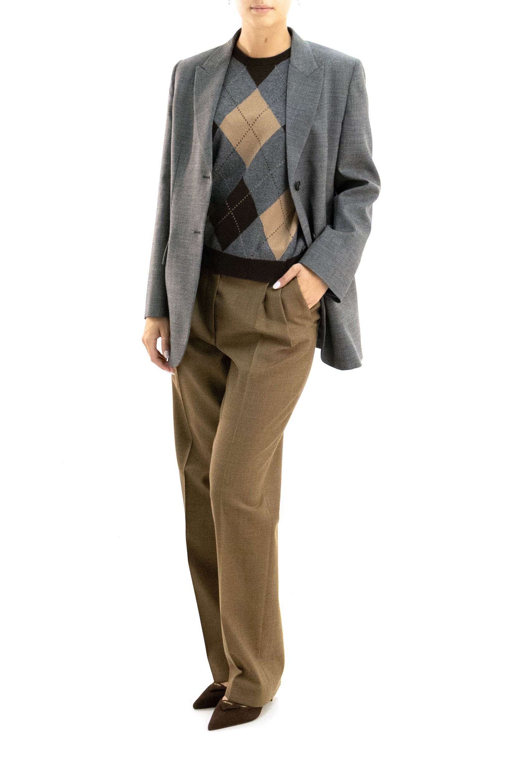Giacca monopetto in lana di colore grigio<BR/> P509Q S OOO 6011 F0480 PRADA 