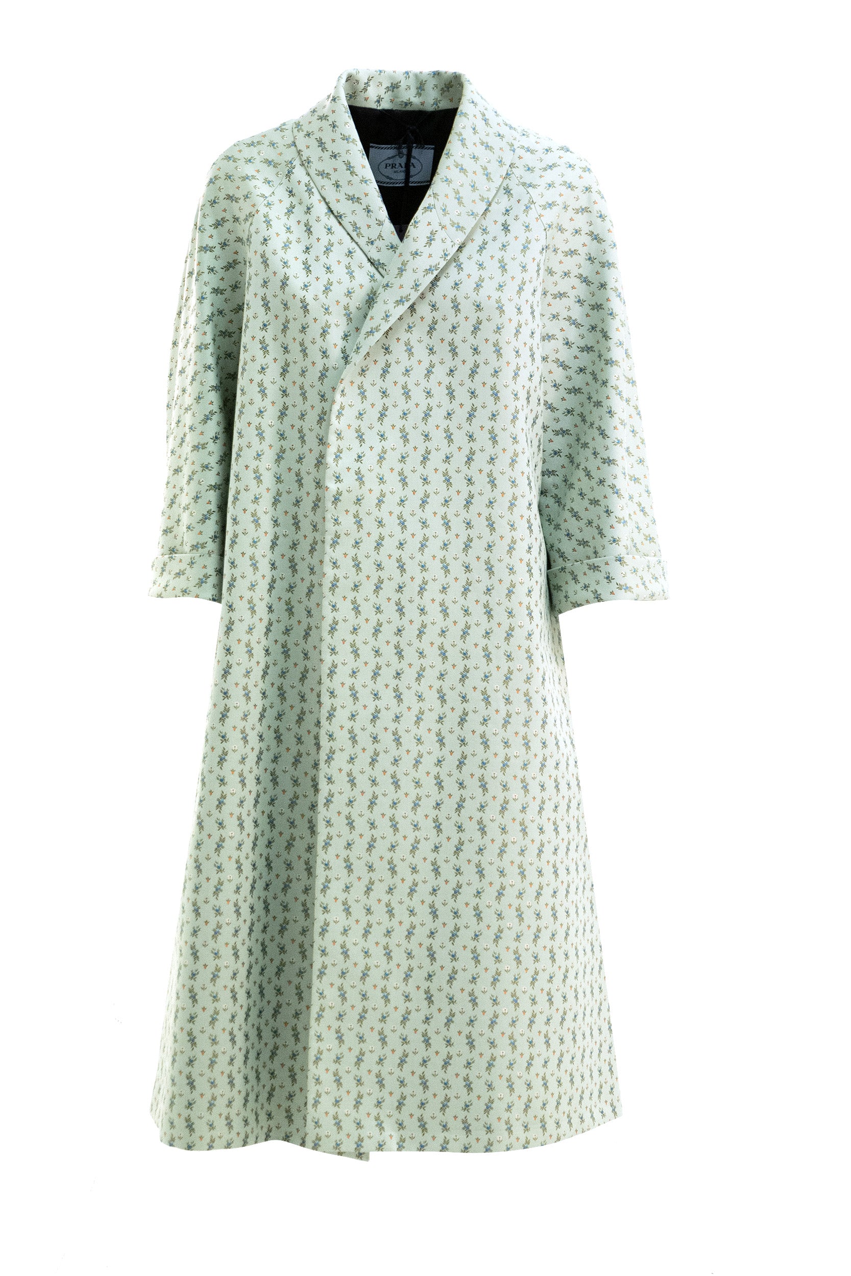 Cappotto monopetto di colore verde con stampa floreale<BR/> P650M S 201 1EIA F064W PRADA 