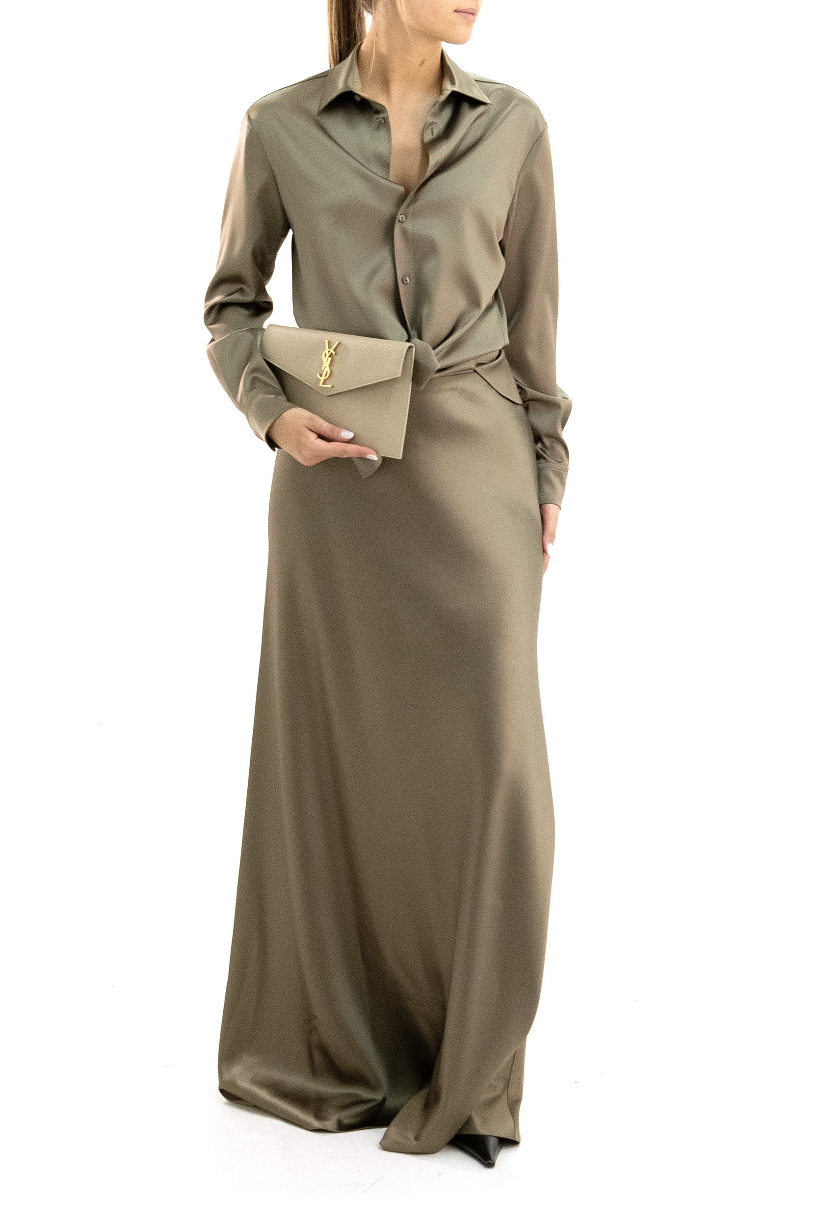 Gonna lunga in raso color verde oliva<BR/> 290P24112004 PORCINI RALPH LAUREN 