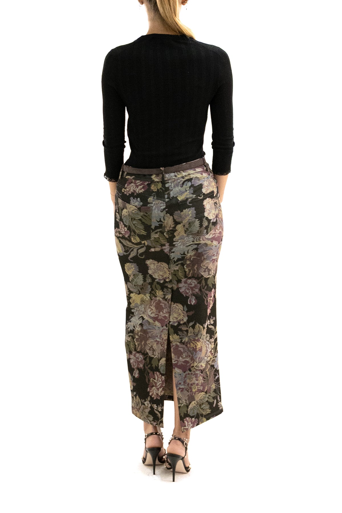 RALPH LAUREN Gonna Fontaine in seta con stampa floreale multicolore, Marrone, vista 3