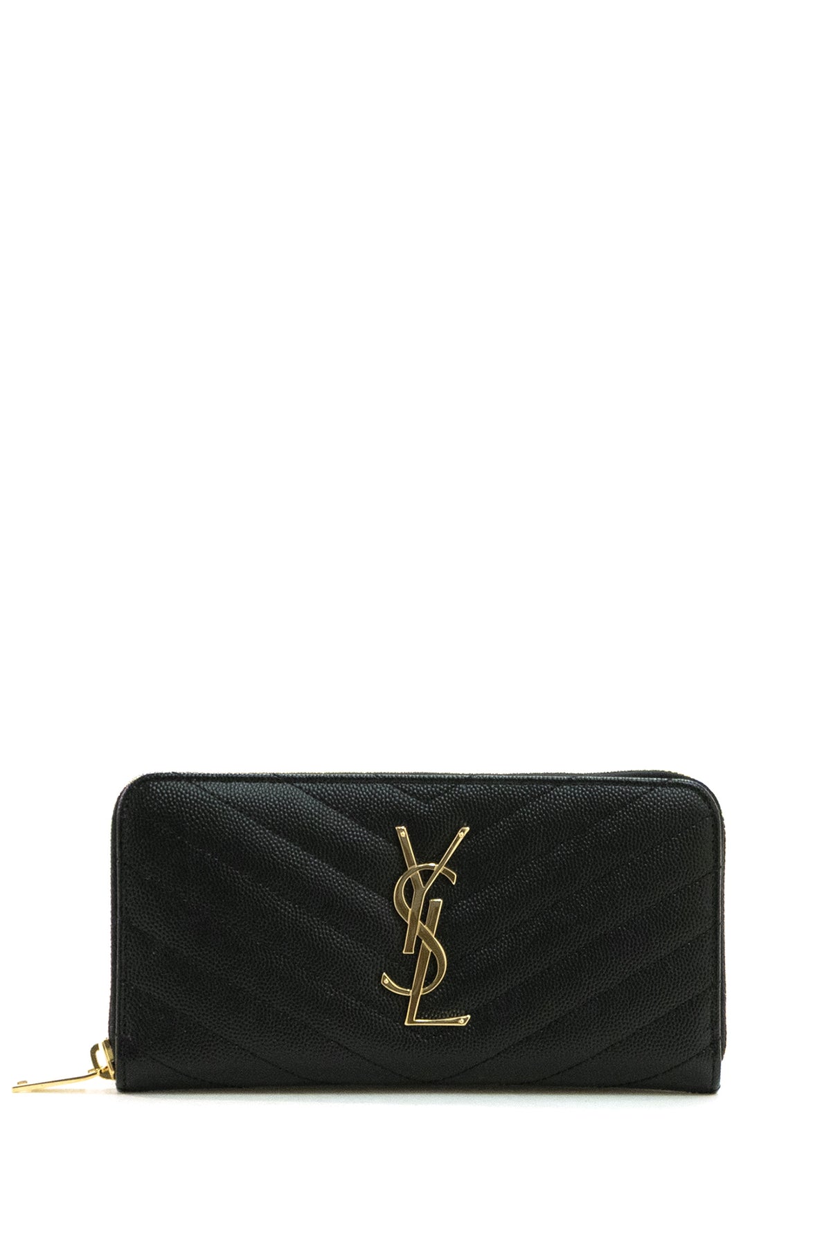 SAINT LAURENT Portafoglio Cassandre in in pelle grain de pudre color nero