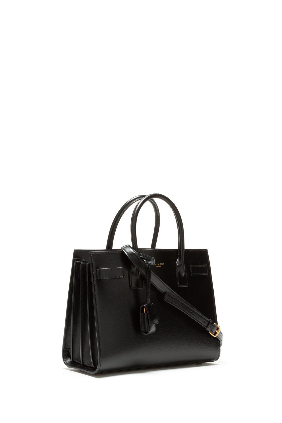 SAINT LAURENT Borsa Sac De Jour Nano in pelle lucida color nero, view 2