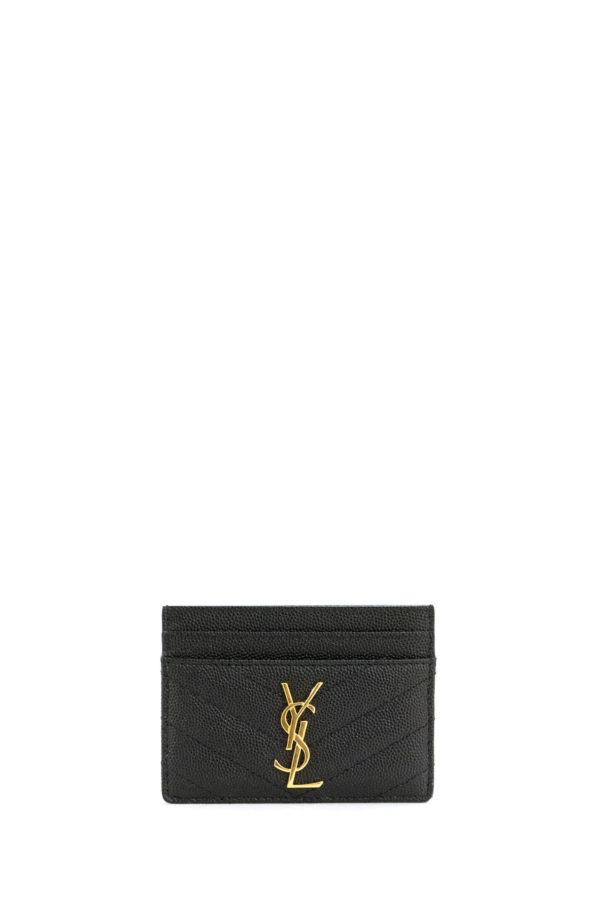 SAINT LAURENT Porta carte Cassandre in pelle matelassé color nero