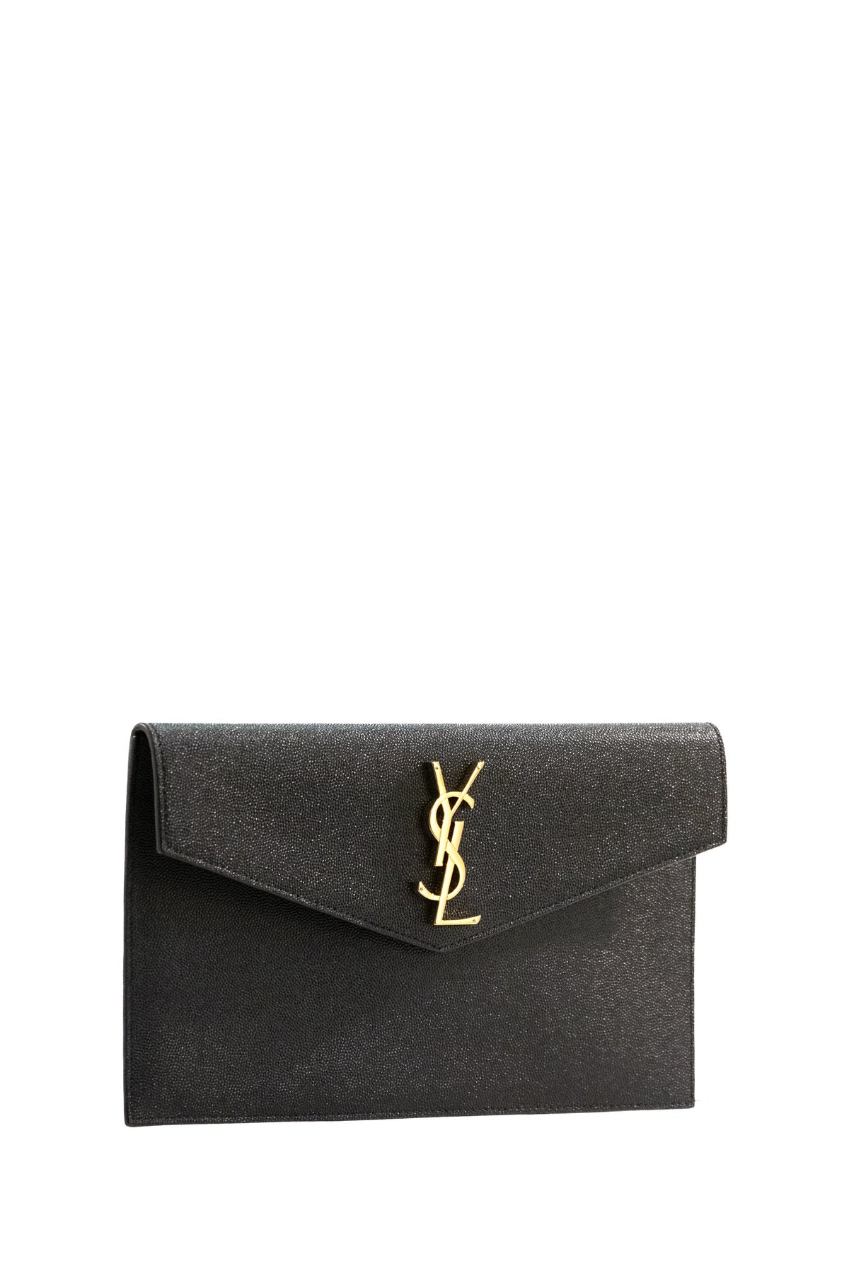 SAINT LAURENT Pochette Uptown in pelle grain de poudre nero, view 2