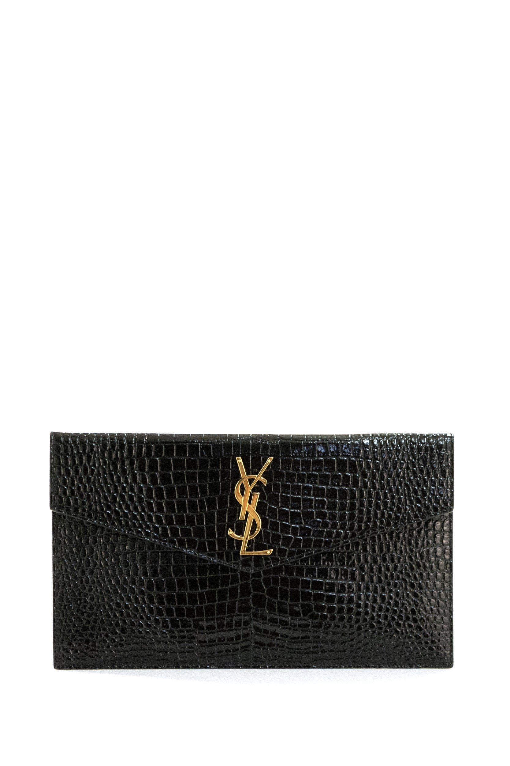 Pochette Uptown in Pelle Lucida Goffrata Coccodrillo<BR/> 565739 DND0J 1000 SAINT LAURENT 